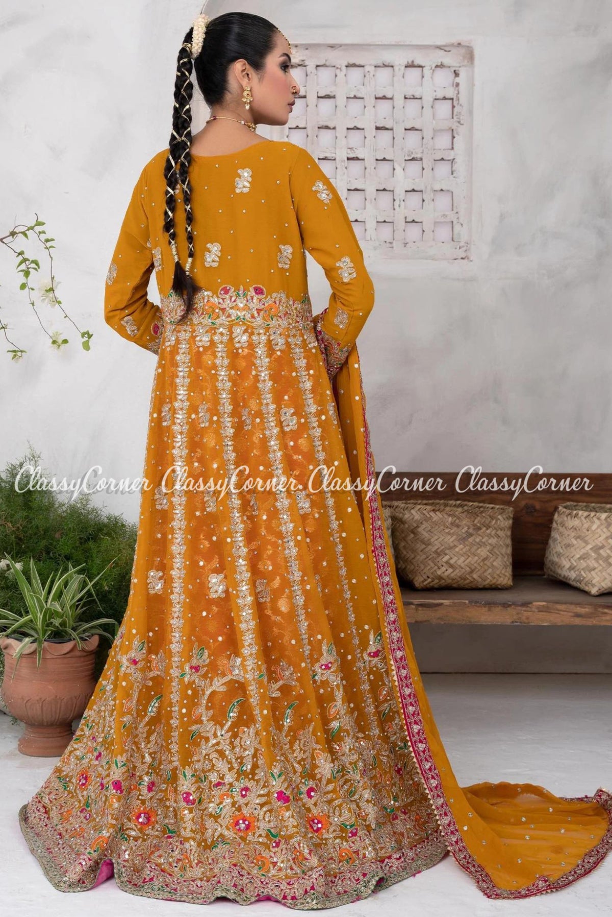 Multi Colored Chiffon Embroidered Pakistani Wedding Outfit