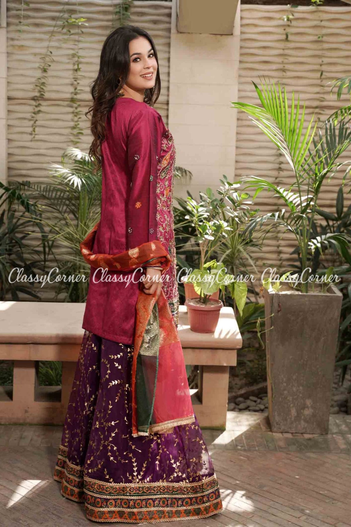 Multicolor Embroidered Pakistani Party Wear Sharara Outfit