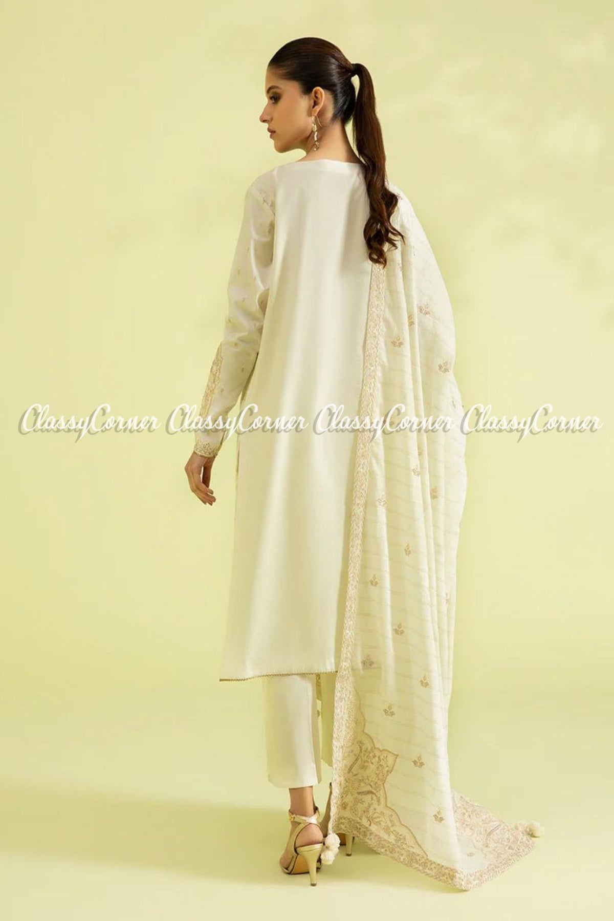 Off White Lawn Embroidered Formal Wear Salwar Kameez