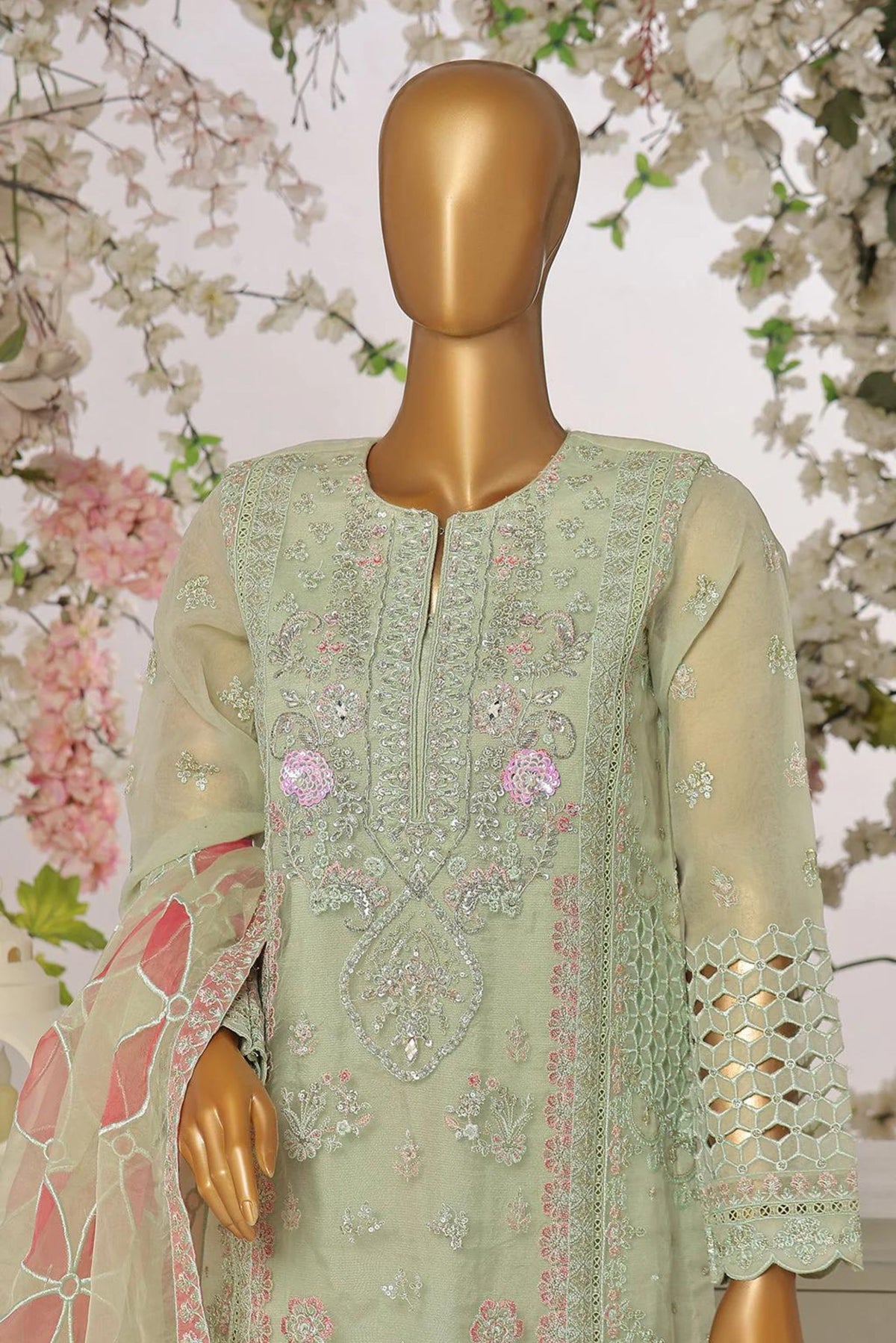 Light Green Organza Readymade Suit