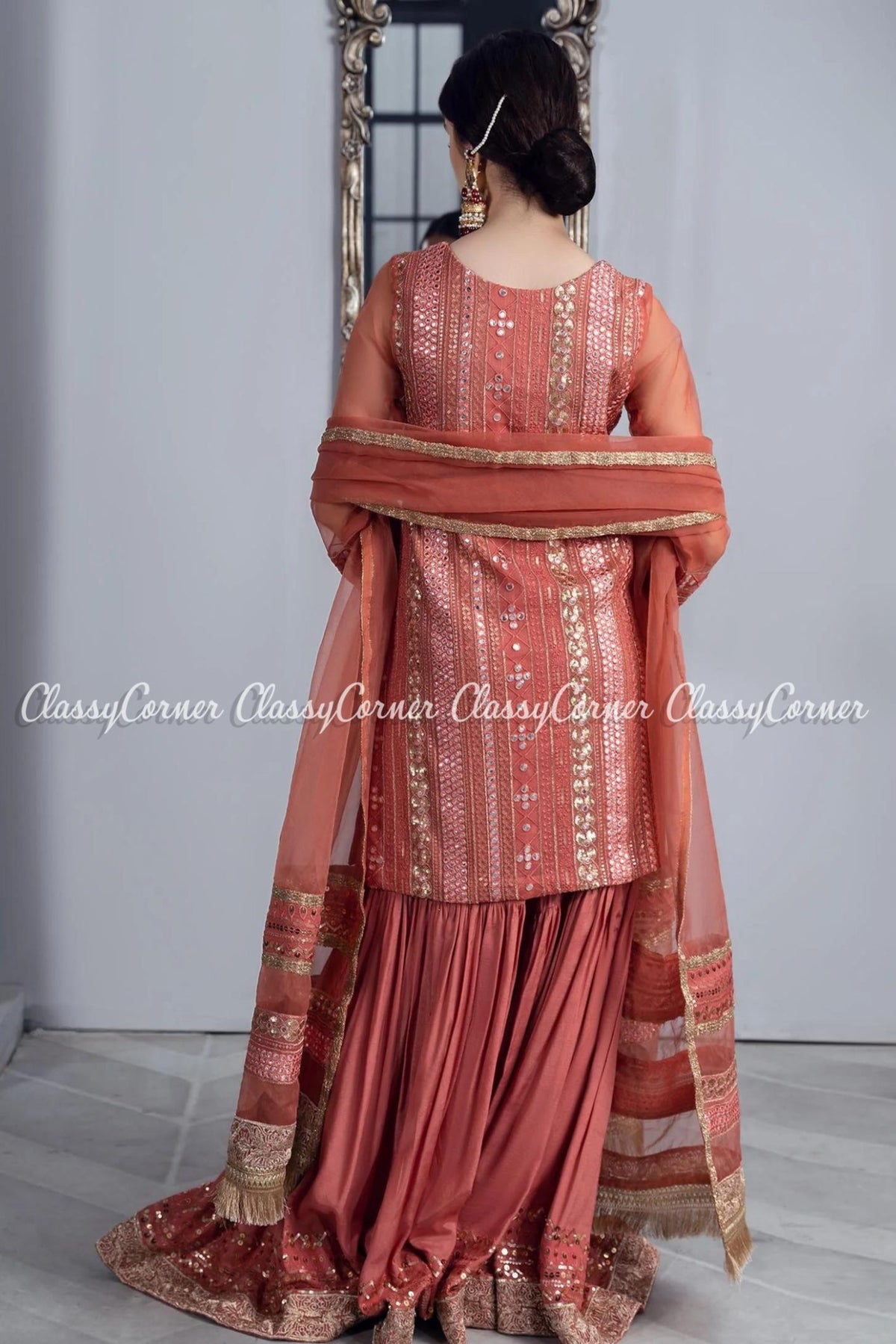 Peach Chiffon Pakistani Readymade Gharara