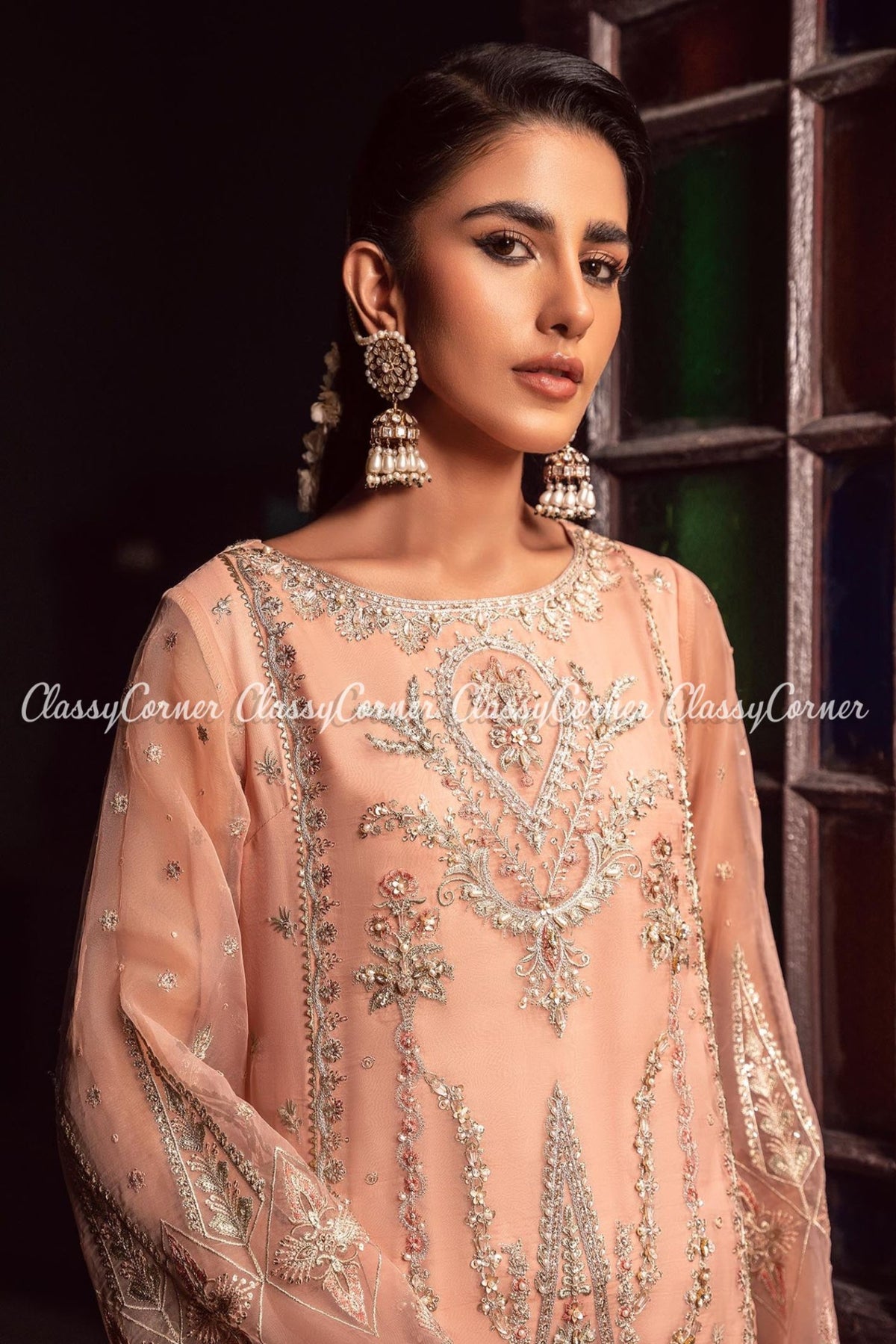 Peach Organza Pakistani Wedding Wear Outfit