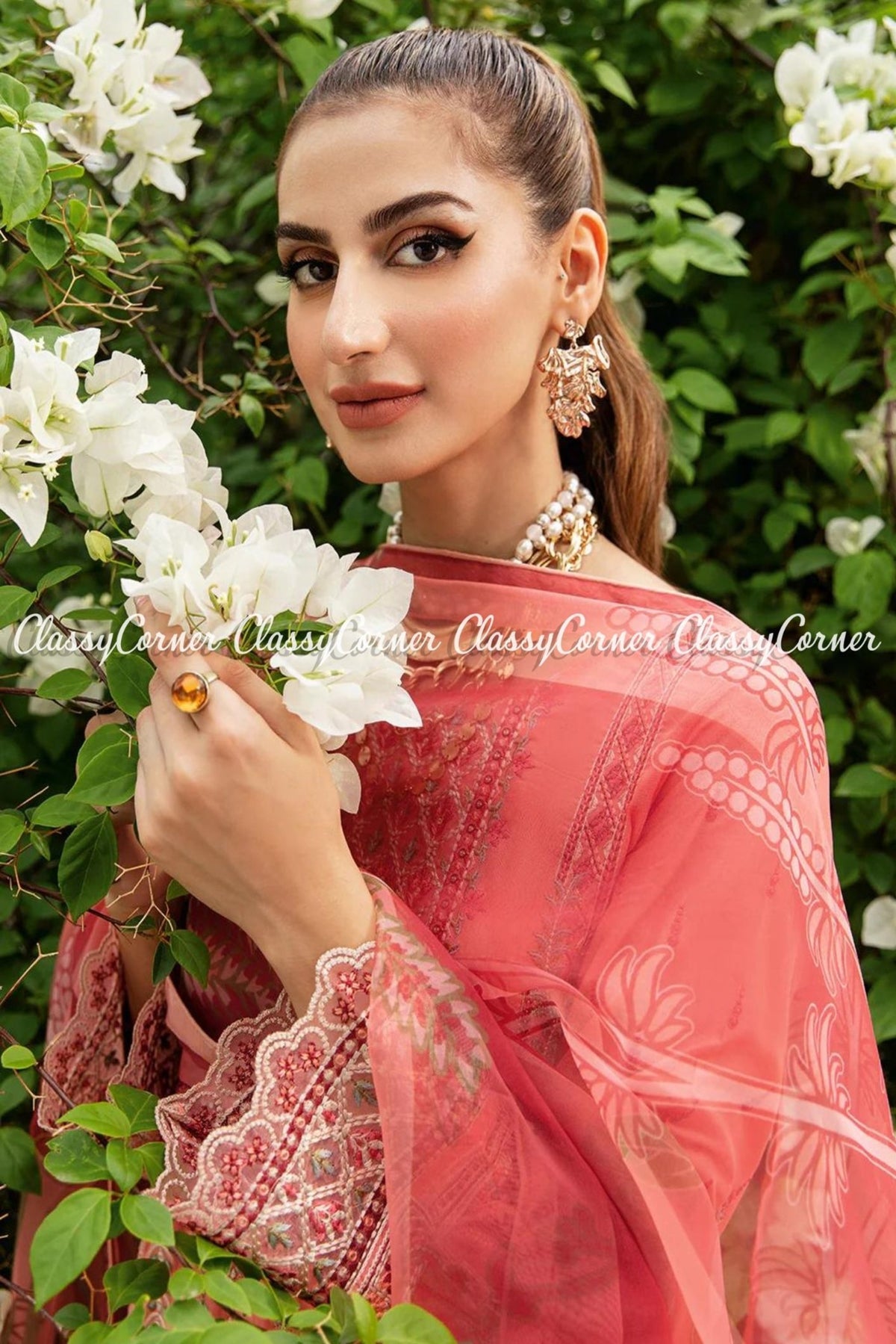 Peach Lawn Pakistani salwar Kameez