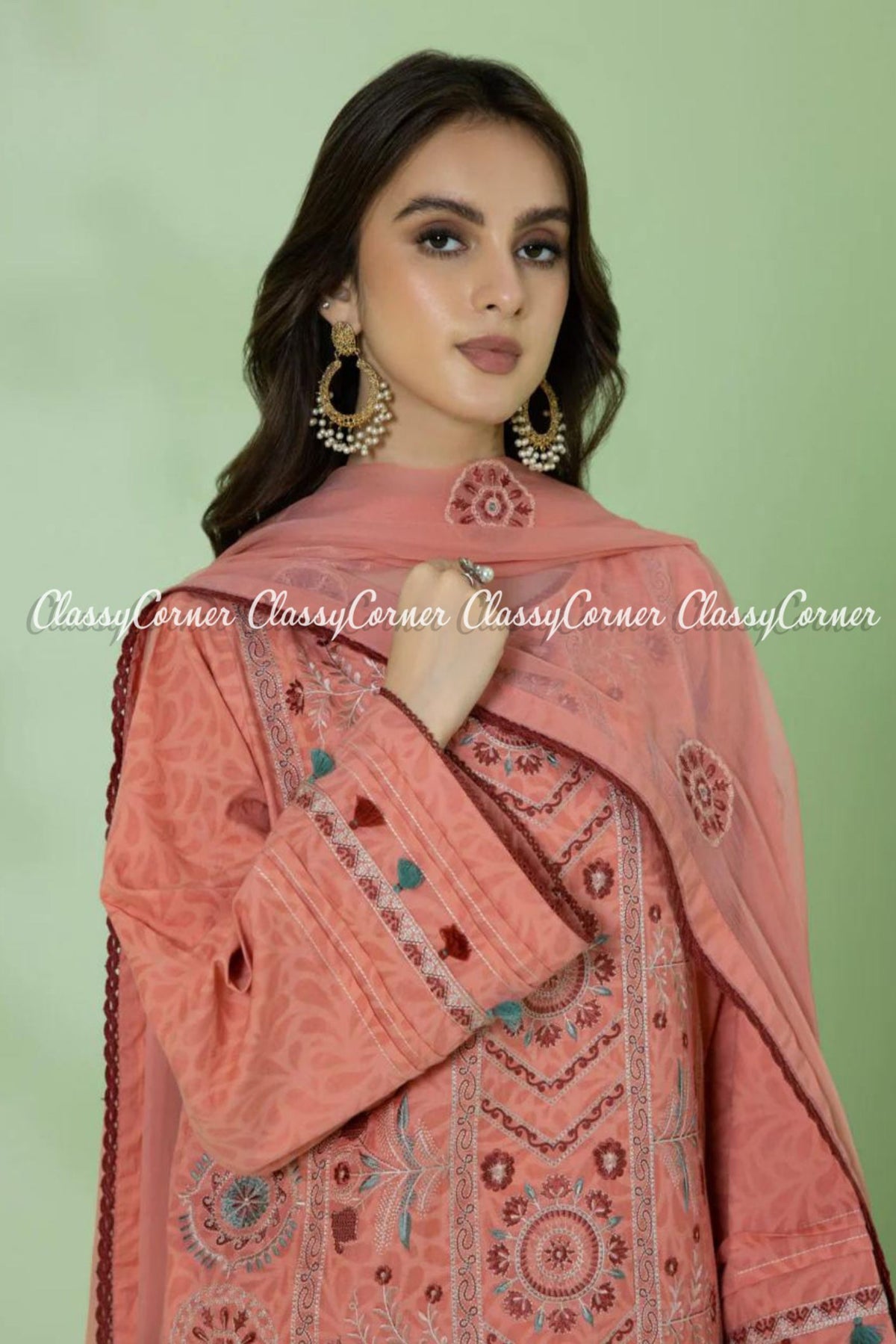 Peach Multicolor Lawn Embroidered Salwar Kameez Outfit