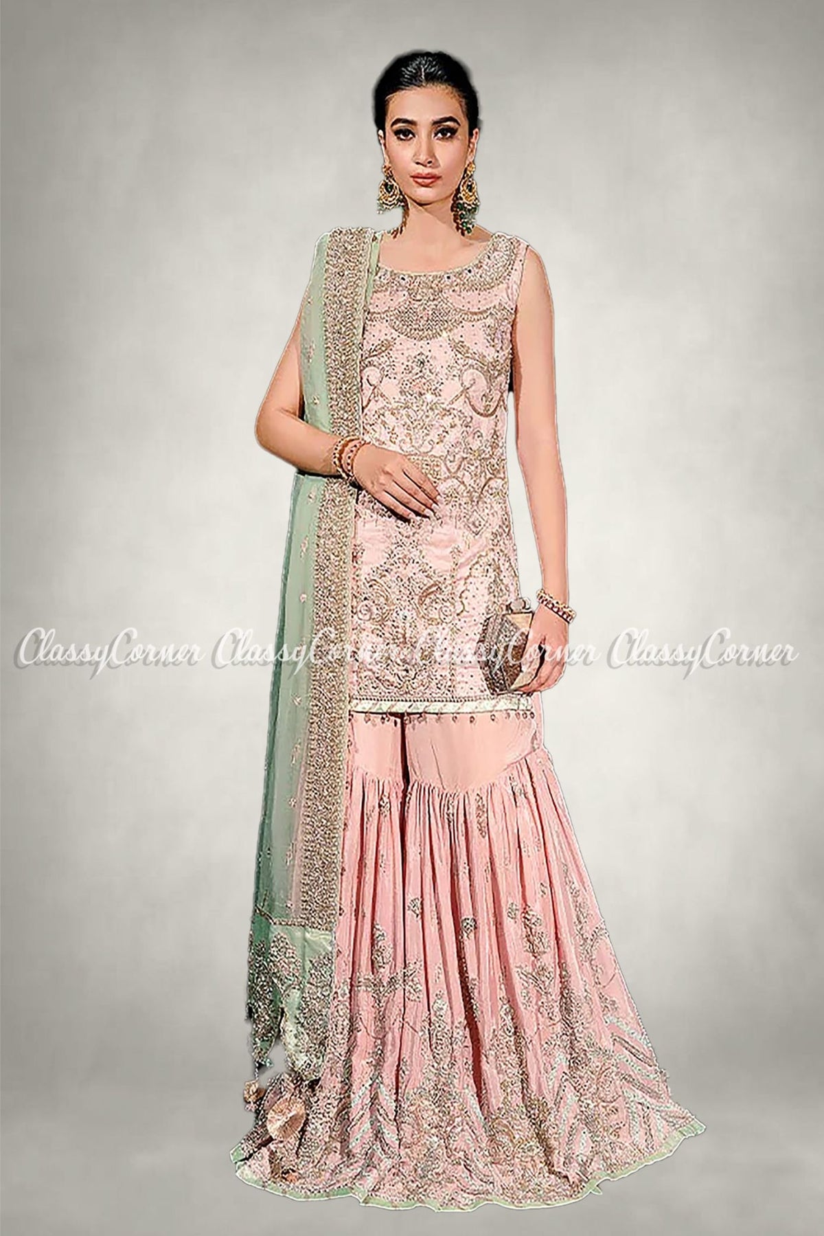 Powder Pink Silk Bridal Wear Gharara