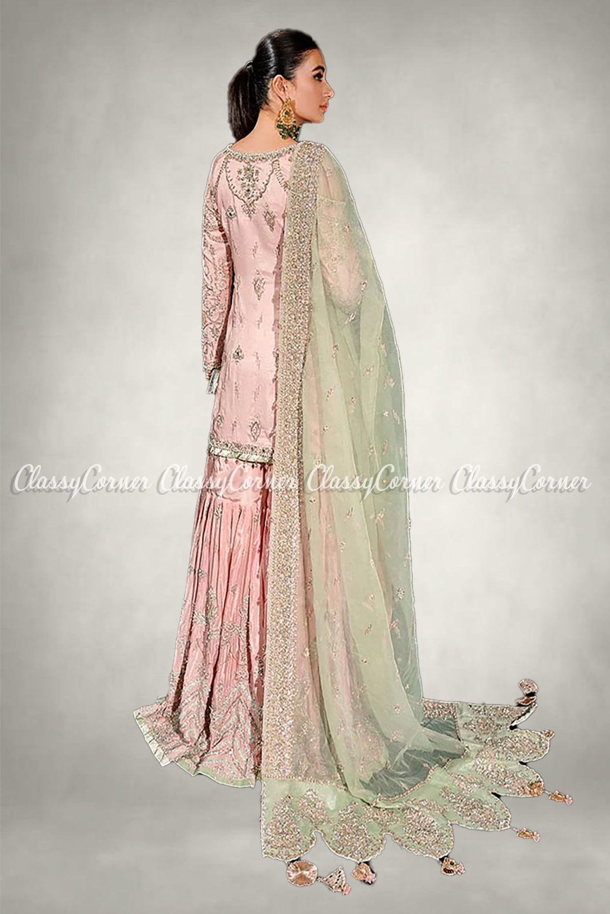 Powder Pink Silk Bridal Wear Gharara