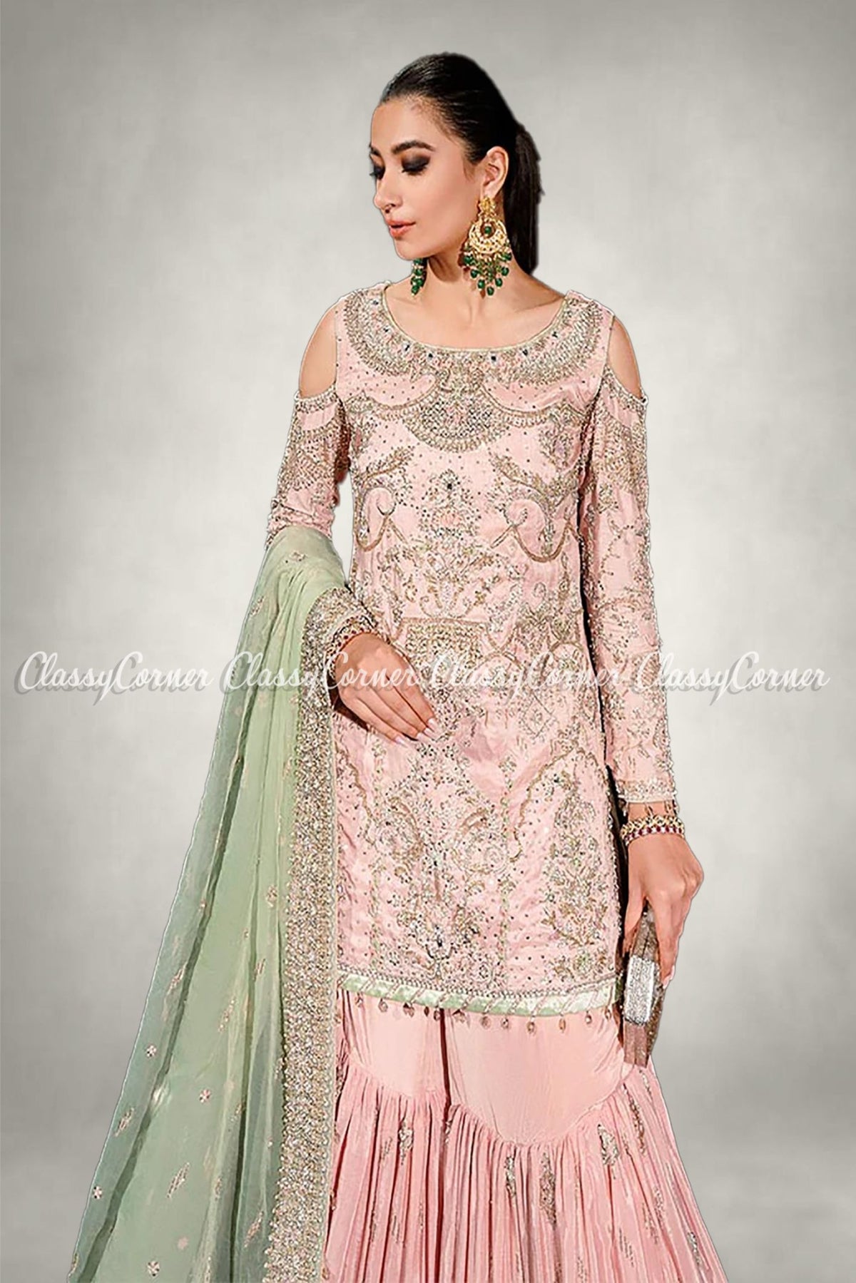 Powder Pink Silk Bridal Wear Gharara