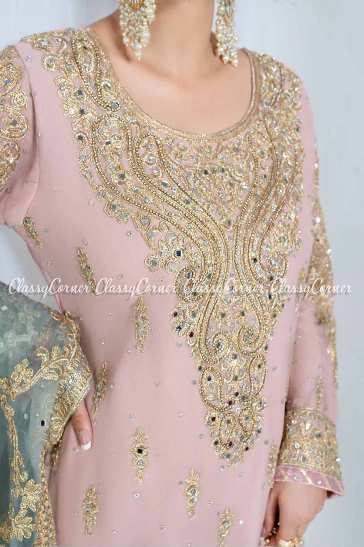 Pink Chiffon Embroidered Pakistani Gharara