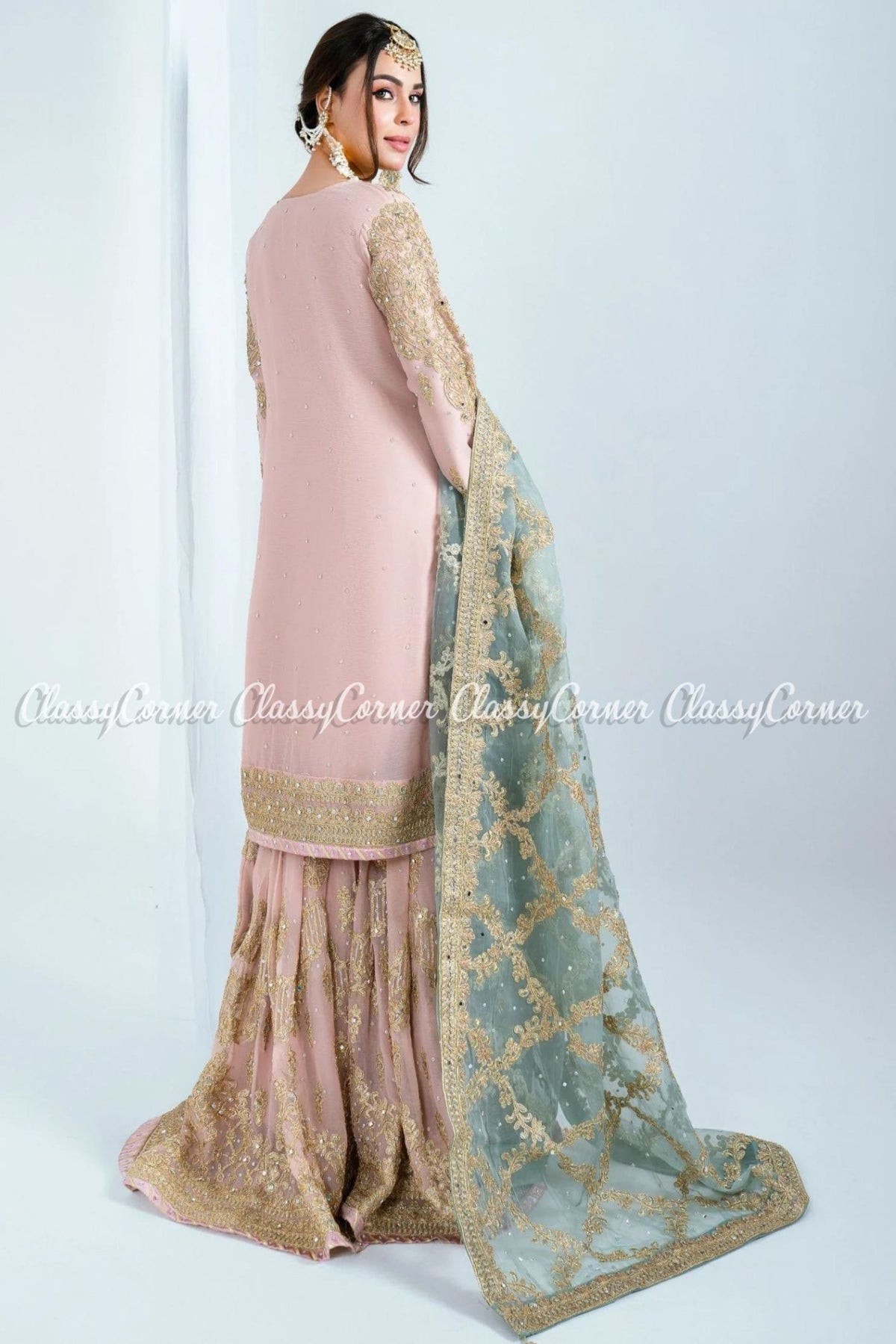 Pink Chiffon Embroidered Pakistani Gharara