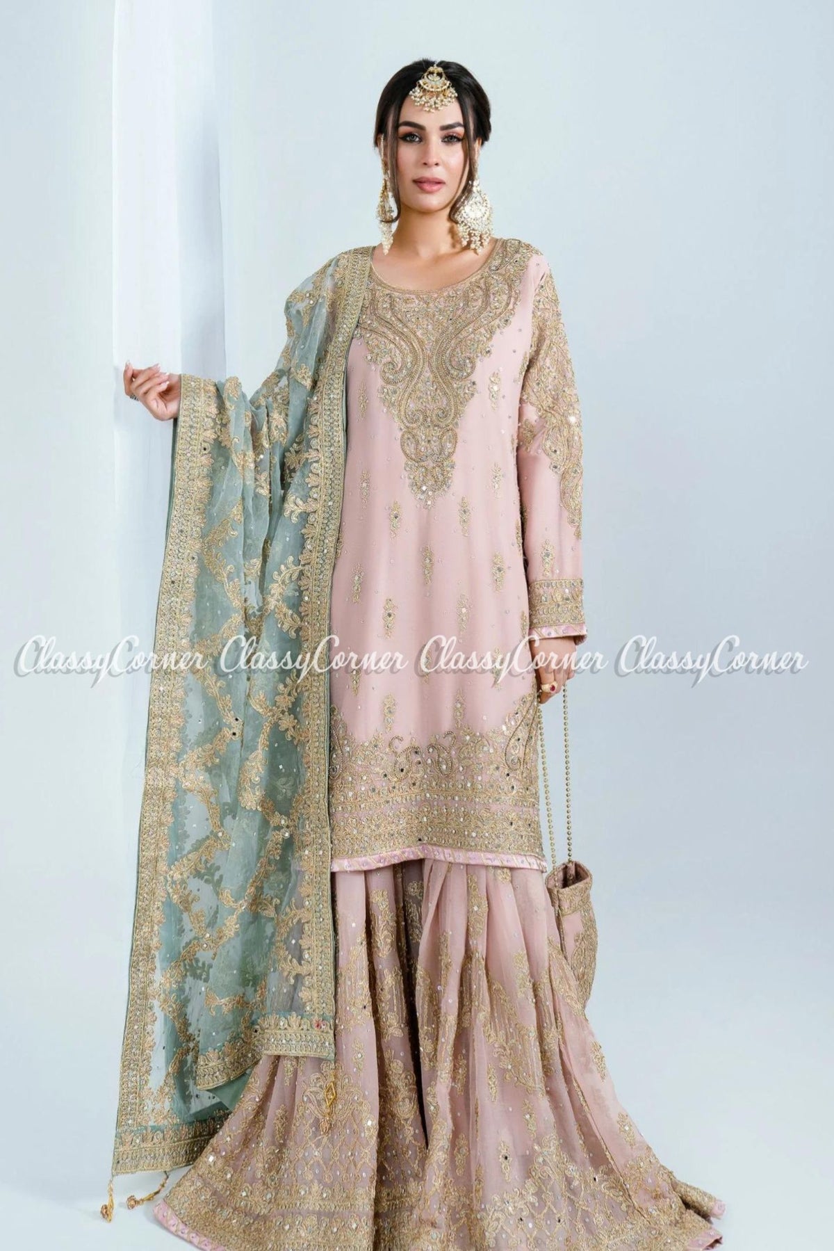 Pink Chiffon Embroidered Pakistani Gharara