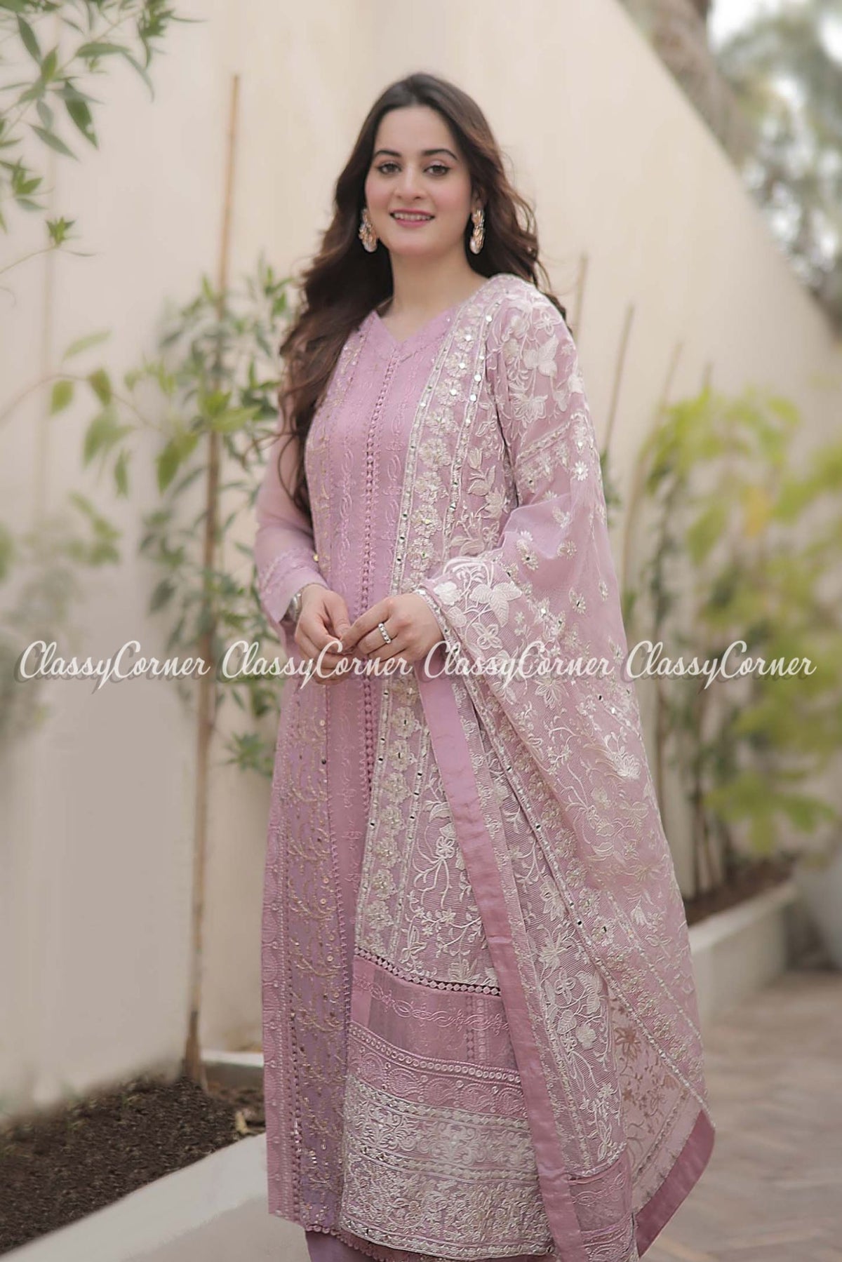 Tea Pink Chiffon Party Wear Salwar Kameez