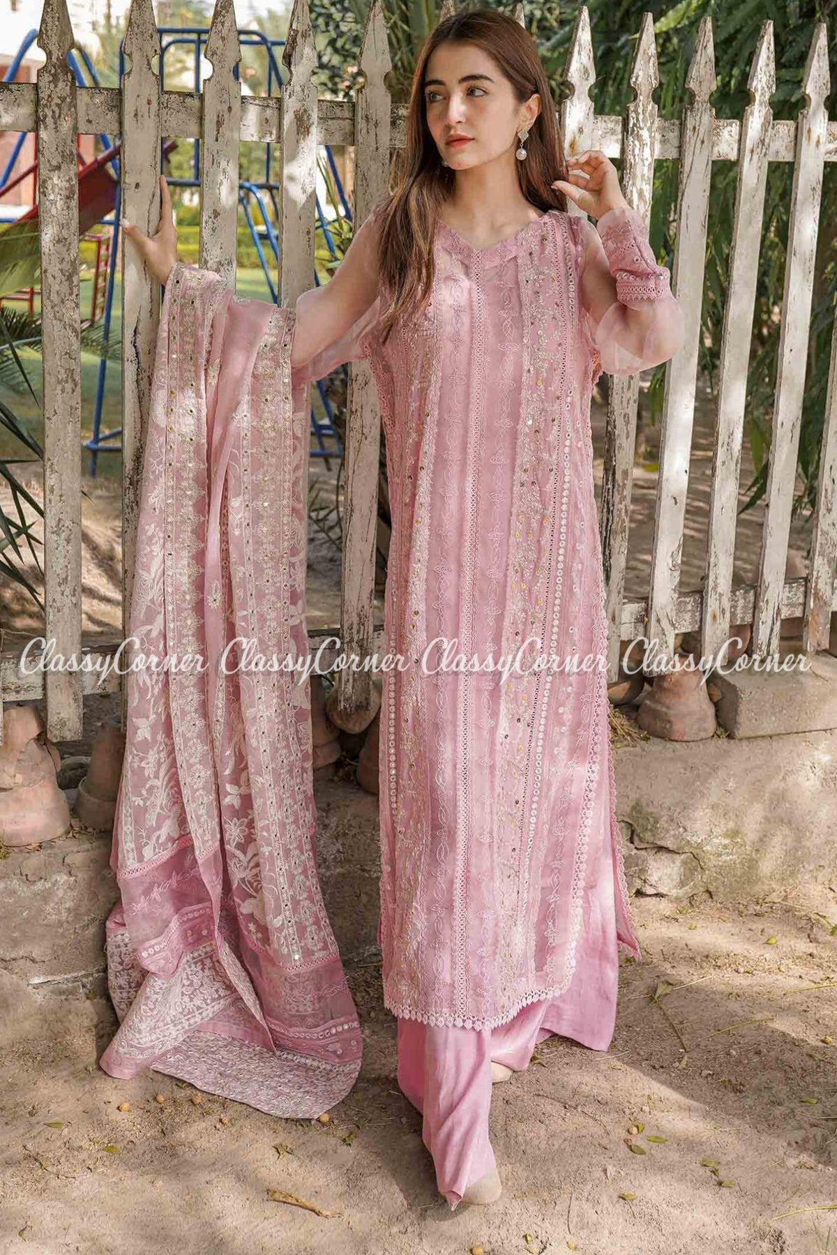 Tea Pink Chiffon Party Wear Salwar Kameez