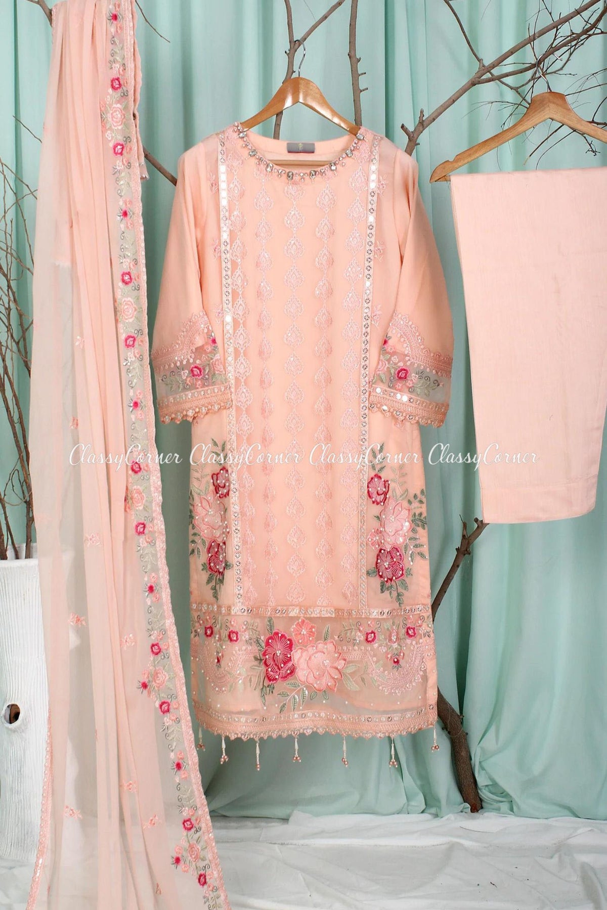 Peach Chiffon Pakistani Shalwar Kameez