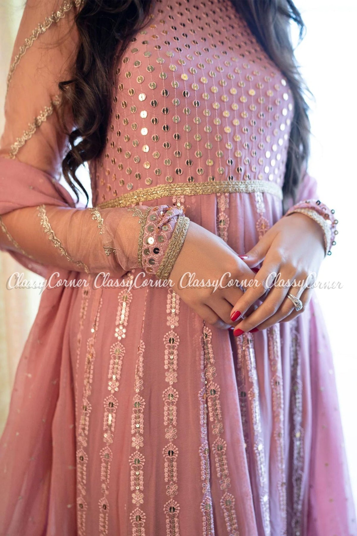 Tea Pink Chiffon Wedding Wear Readymade Outfit