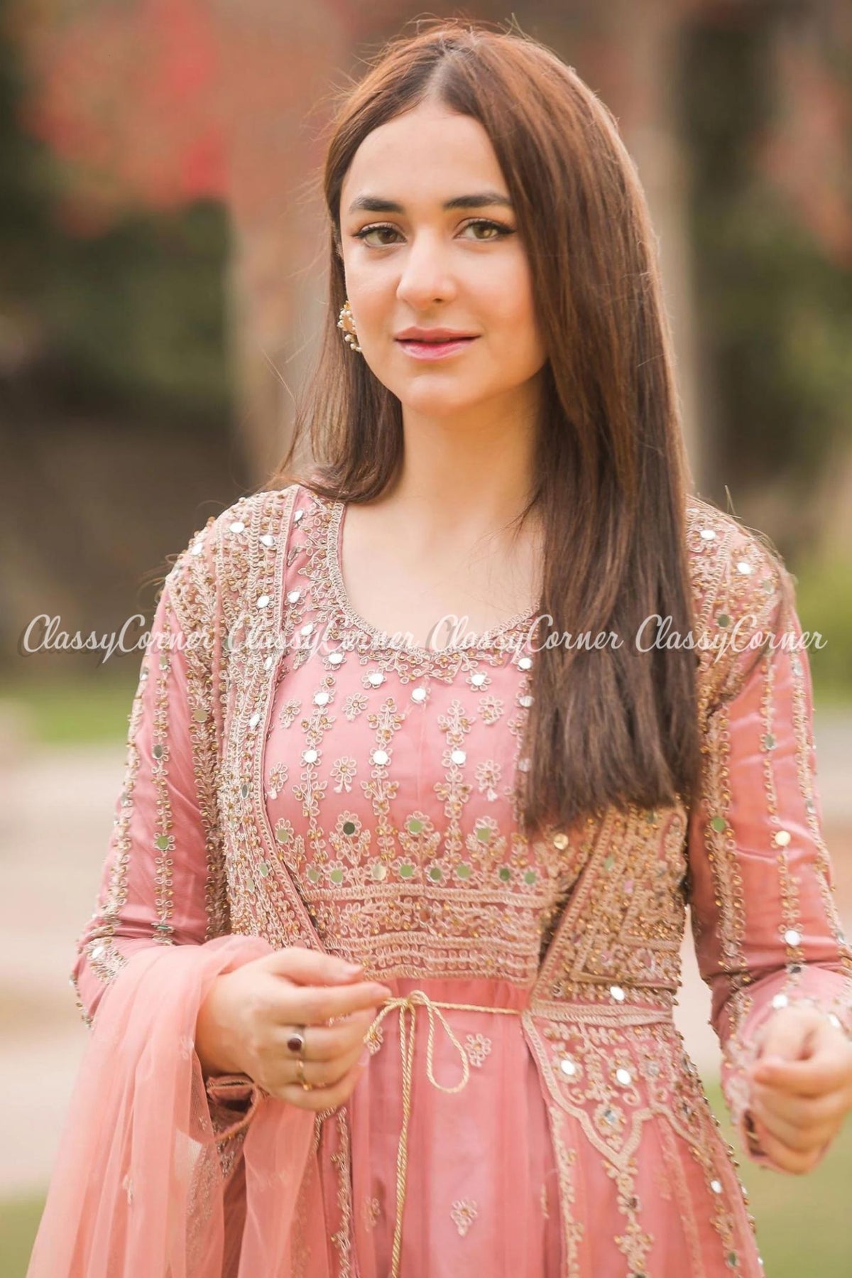 Light Pink Net Embroidered Wedding Wear Gown