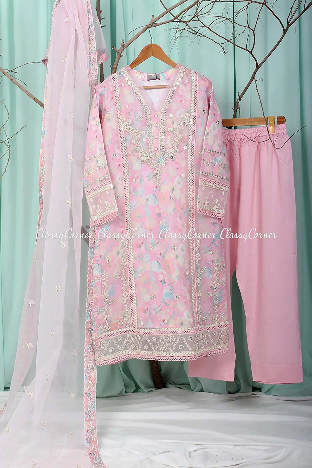 Pink Organza Pakistani Shalwar Kameez