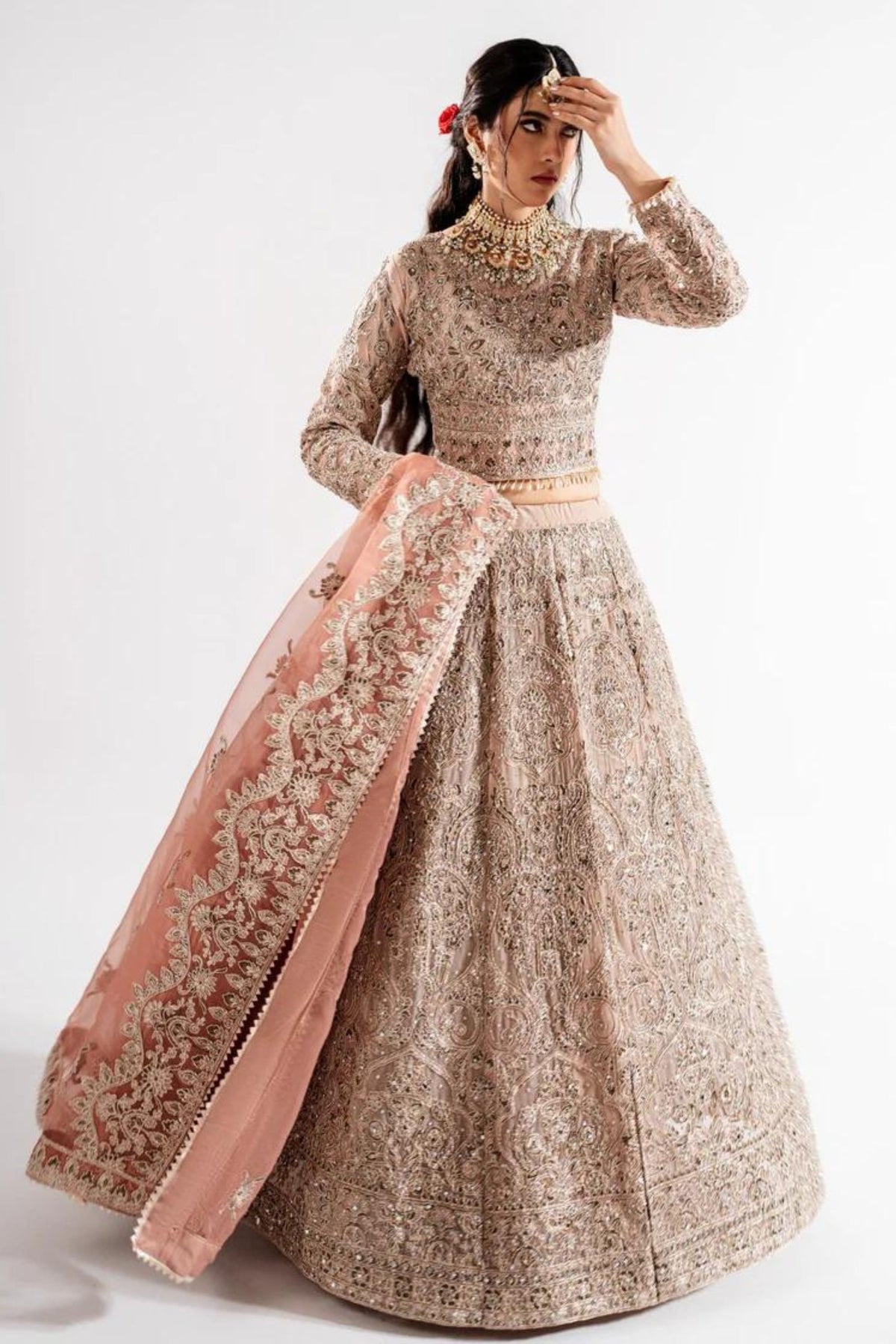 Pink Chiffon Wedding Wear Lehenga