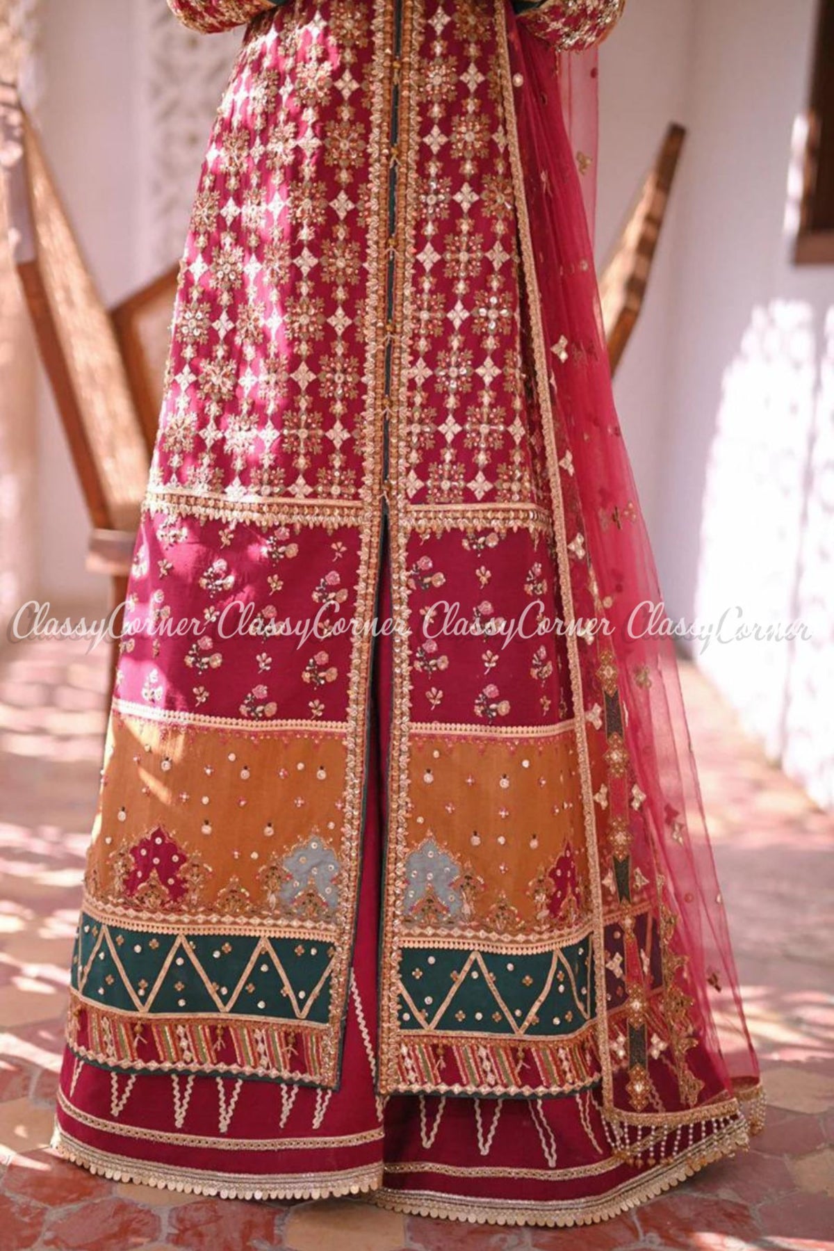 Hot Pink Orange Gota Work Wedding Wear Sharara Outfit