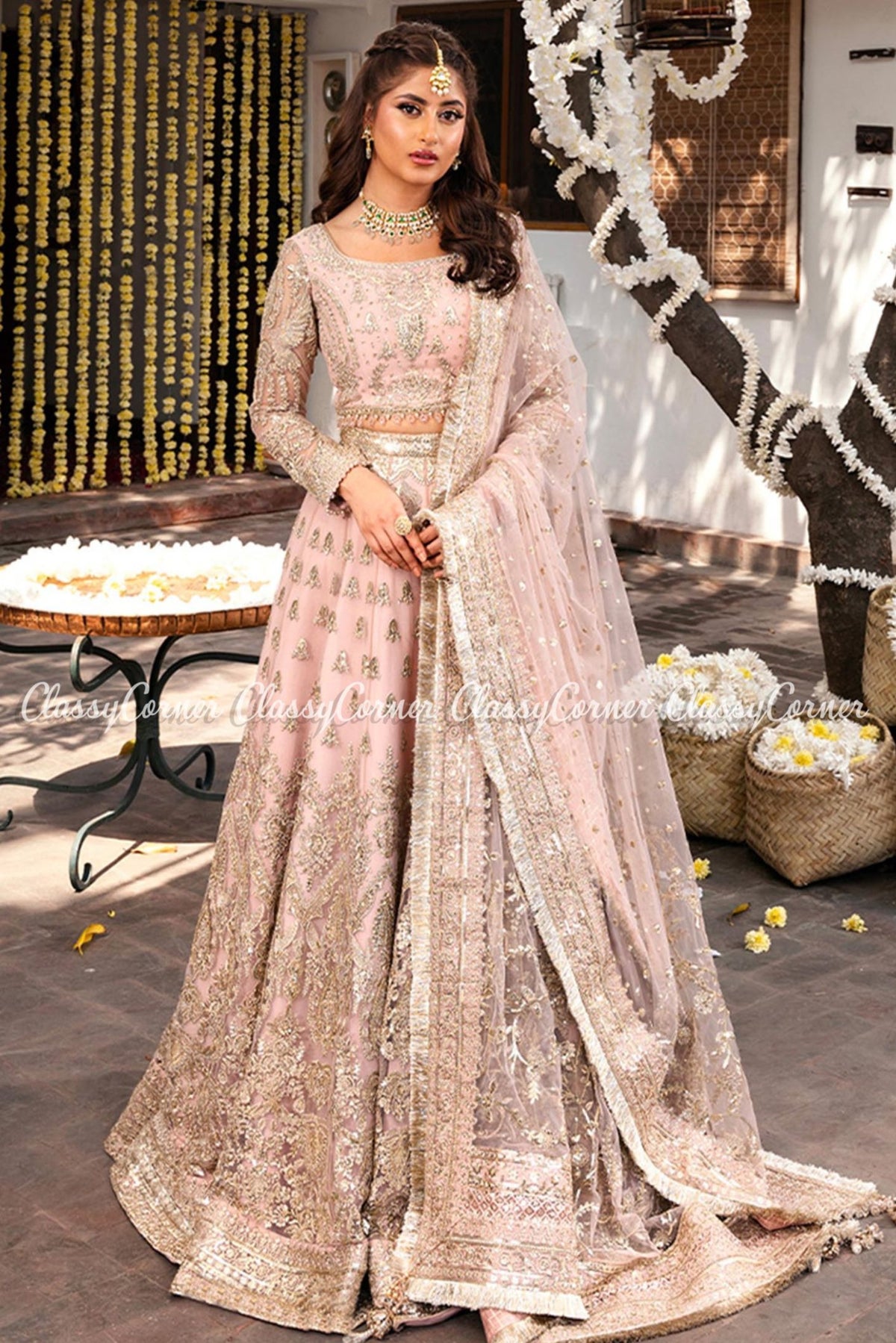 Pink Silver Net Embellished Pakistani Lehenga Choli