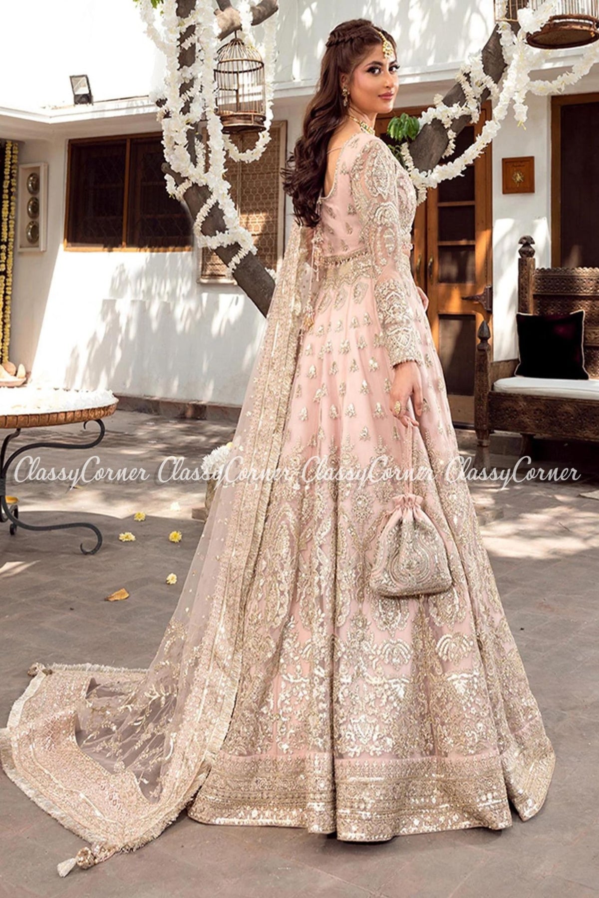 Pink Silver Net Embellished Pakistani Lehenga Choli