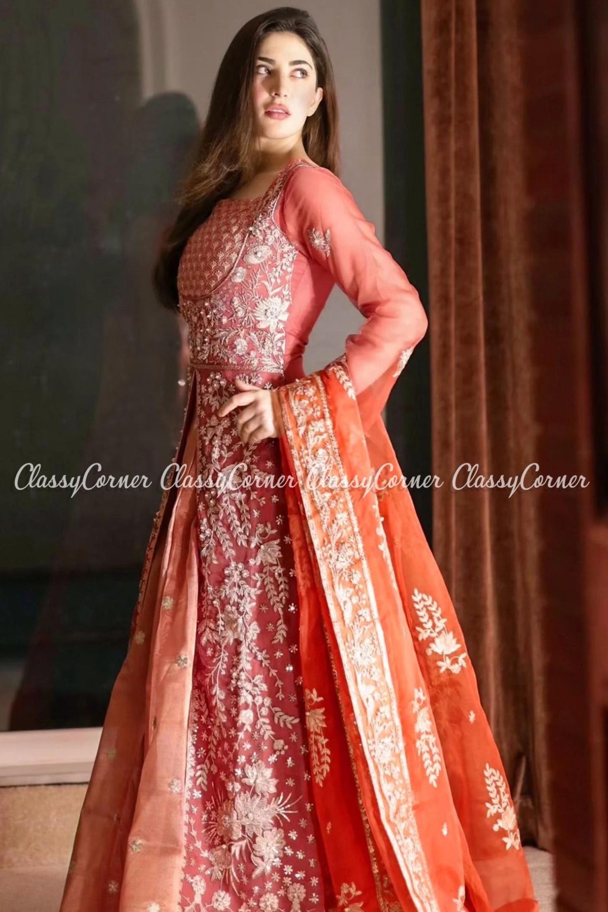 Pink Silver Organza Embroidered Party Wear Lehenga Outfit