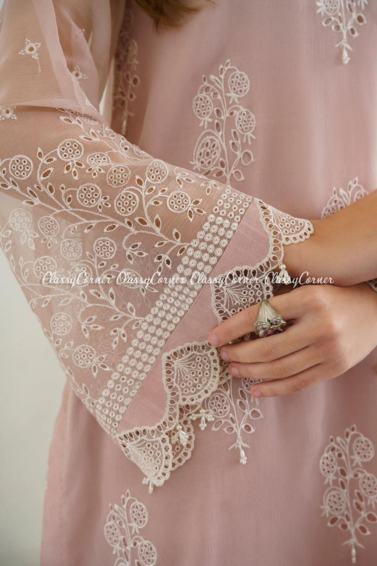 Light Pink Chiffon Embroidered Pakistani Suit