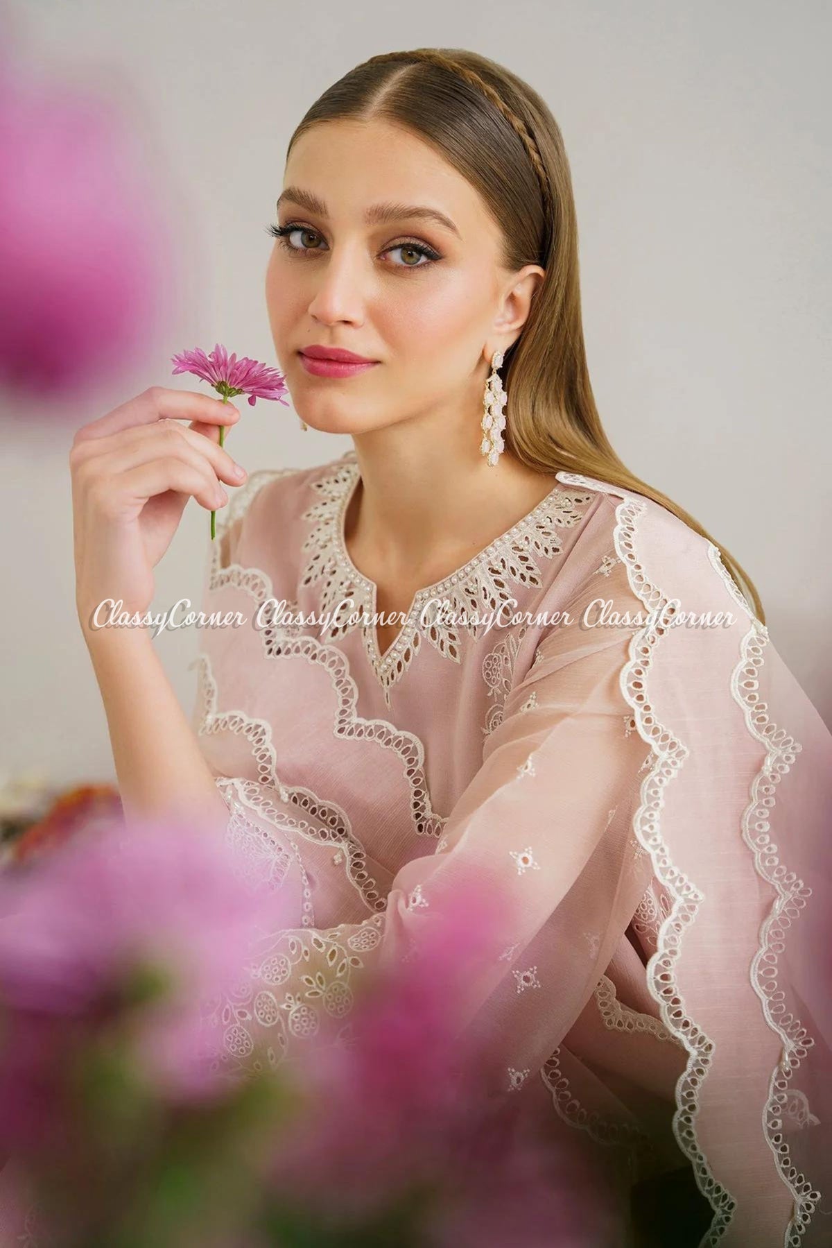 Light Pink Chiffon Embroidered Pakistani Suit