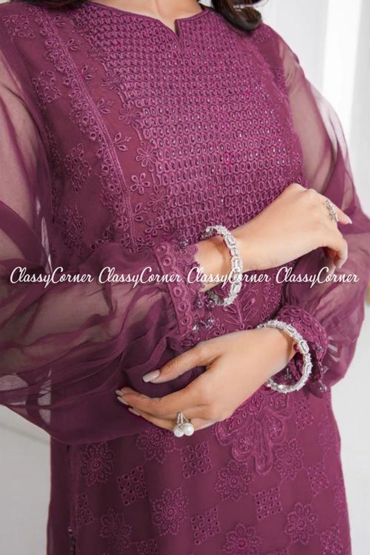 Plum Chiffon Embroidered Formal Wear Salwar Kameez