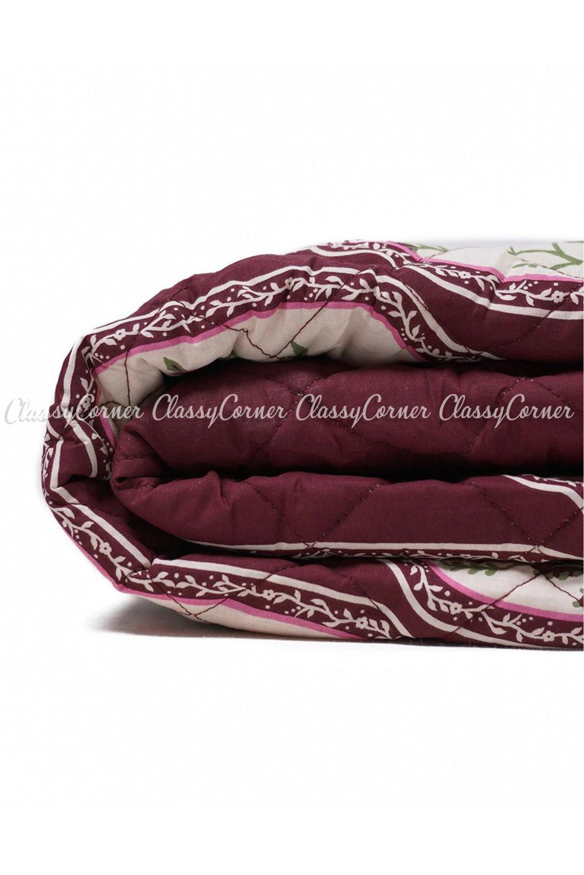 Plum White Cotton Floral Printed Bedspread Set