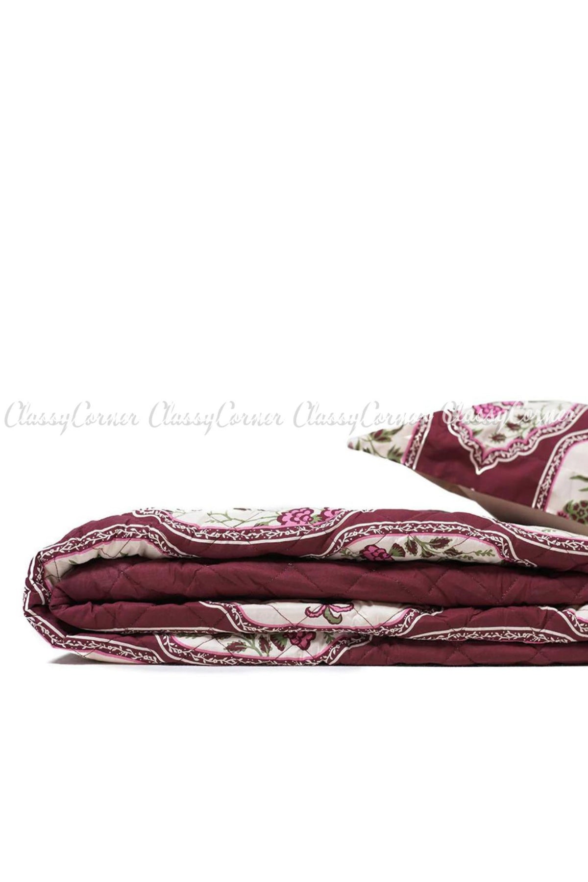 Plum White Cotton Floral Printed Bedspread Set