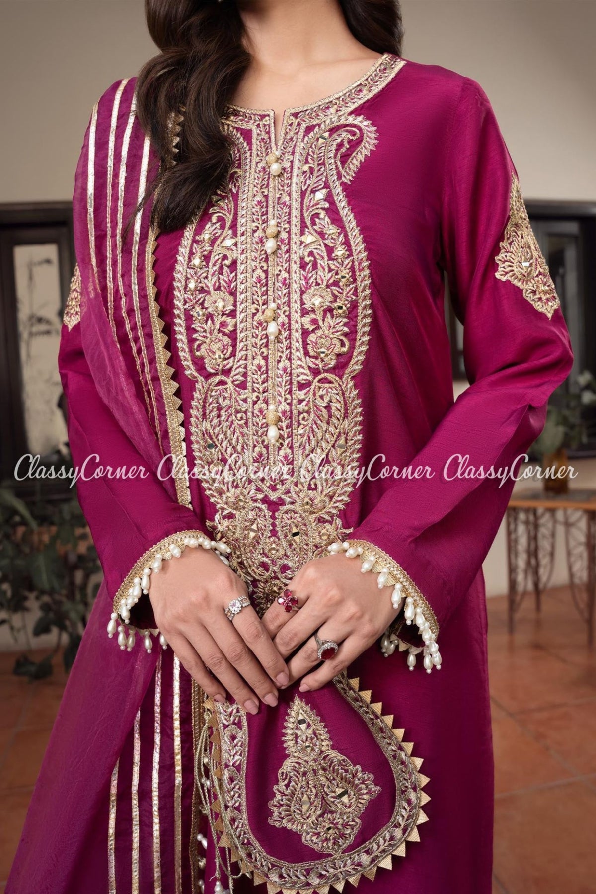 Purple Golden Khaddi Silk Party Wear Outfit