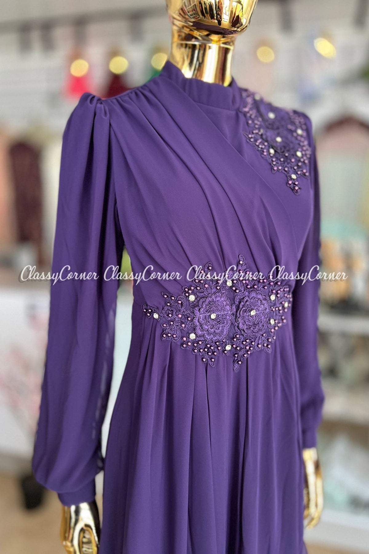 Purple Chiffon Evening Gown