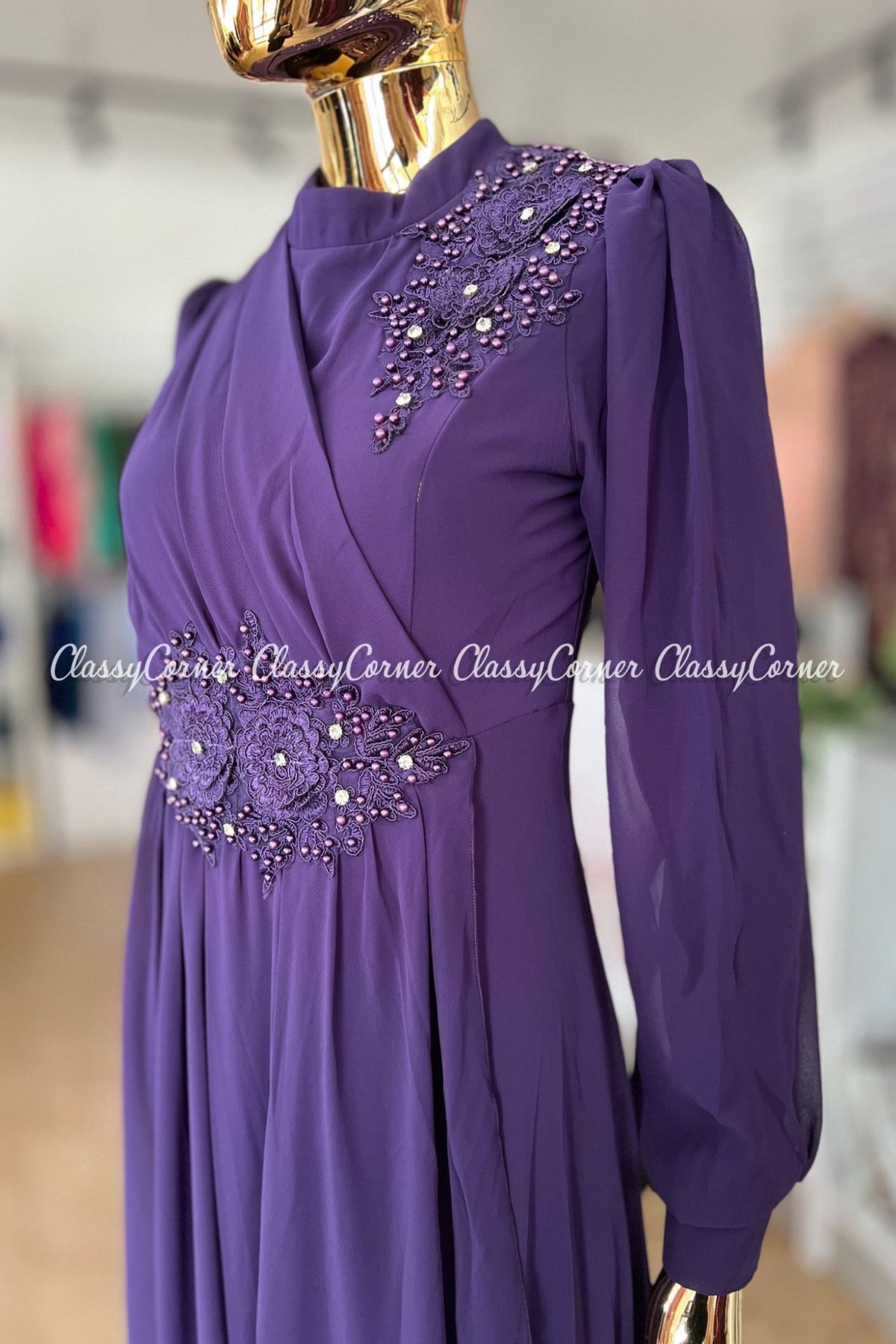 Purple Chiffon Evening Gown