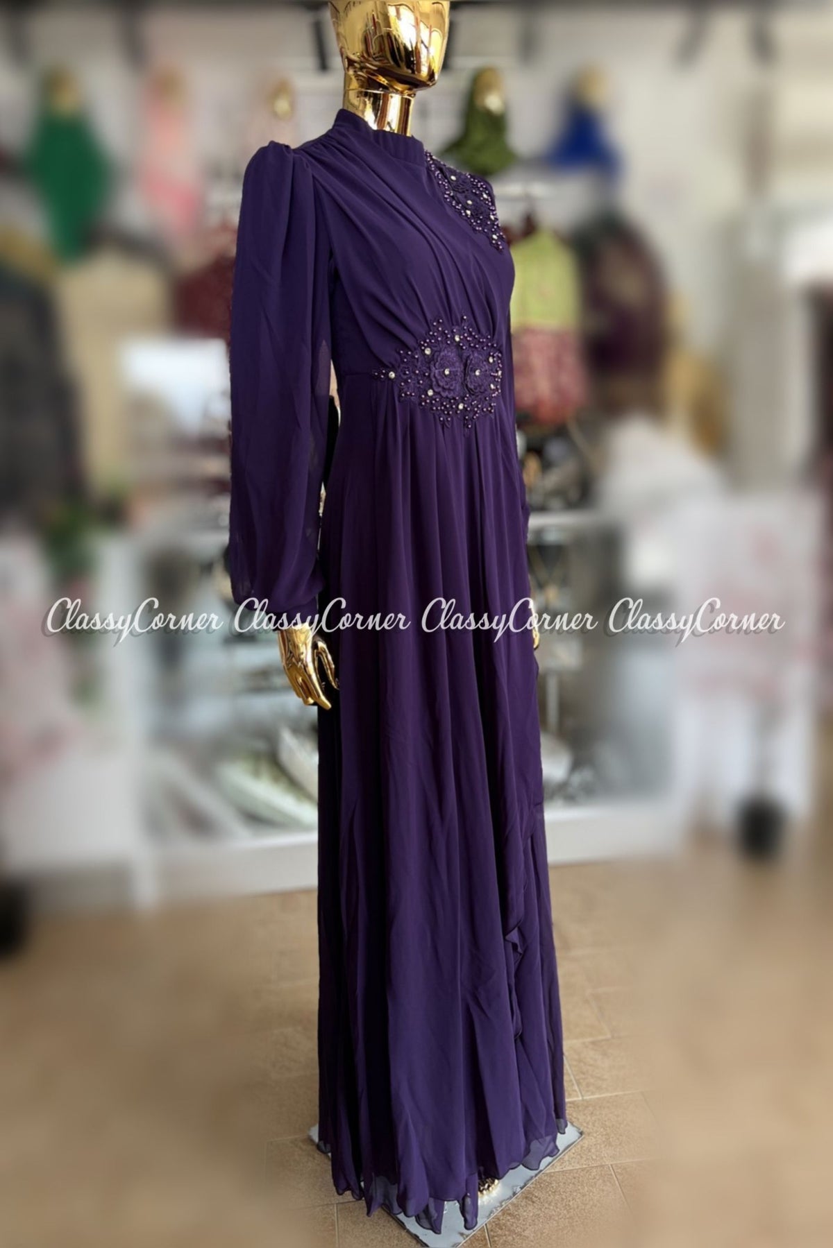 Purple Chiffon Evening Gown