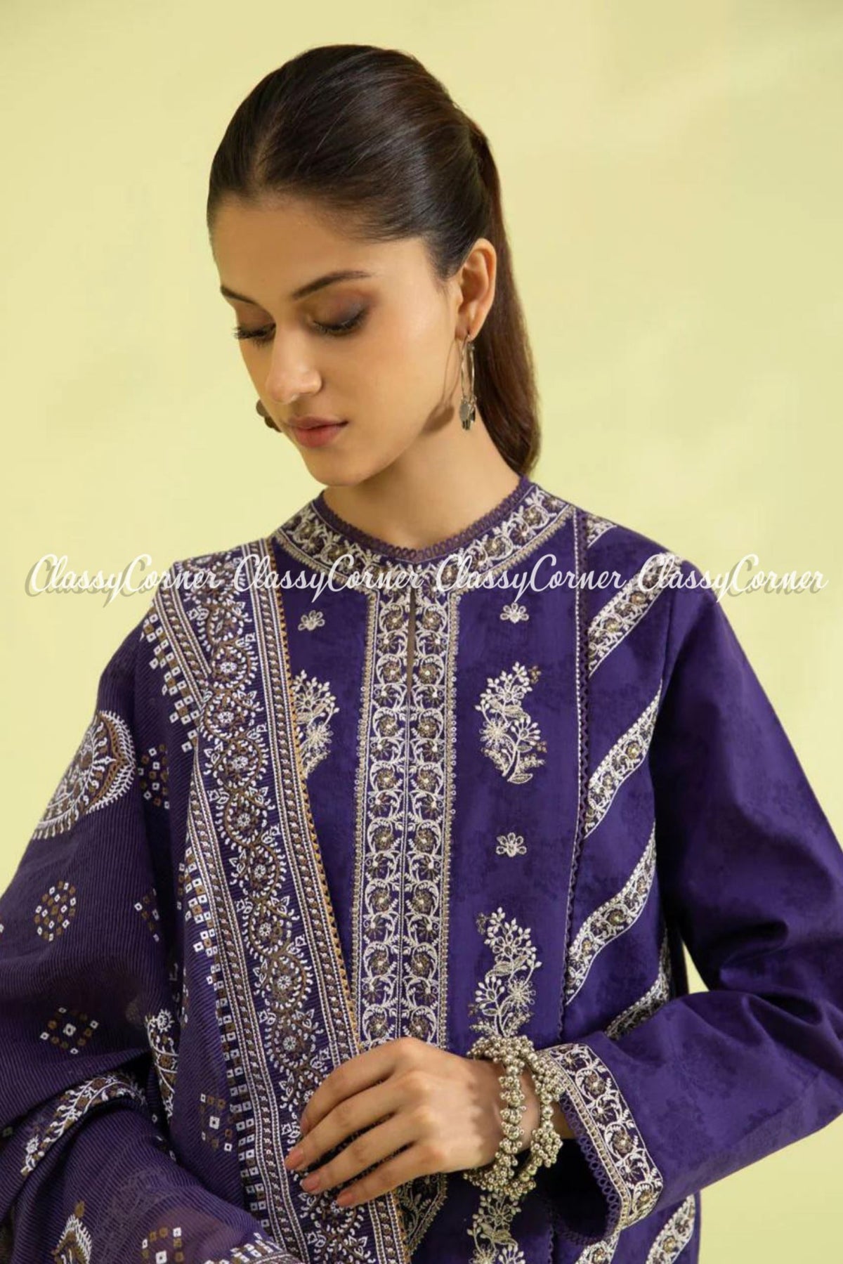 Blue White Lawn Embroidered Pakistani Salwar Kameez