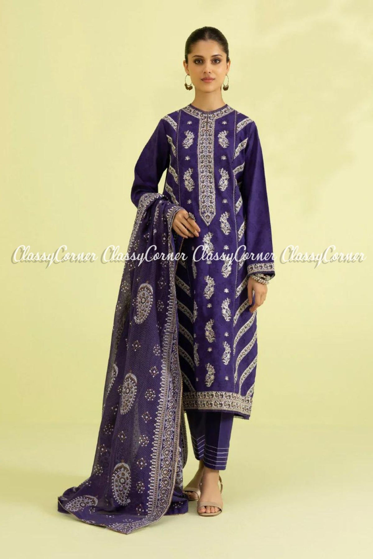 Blue White Lawn Embroidered Pakistani Salwar Kameez