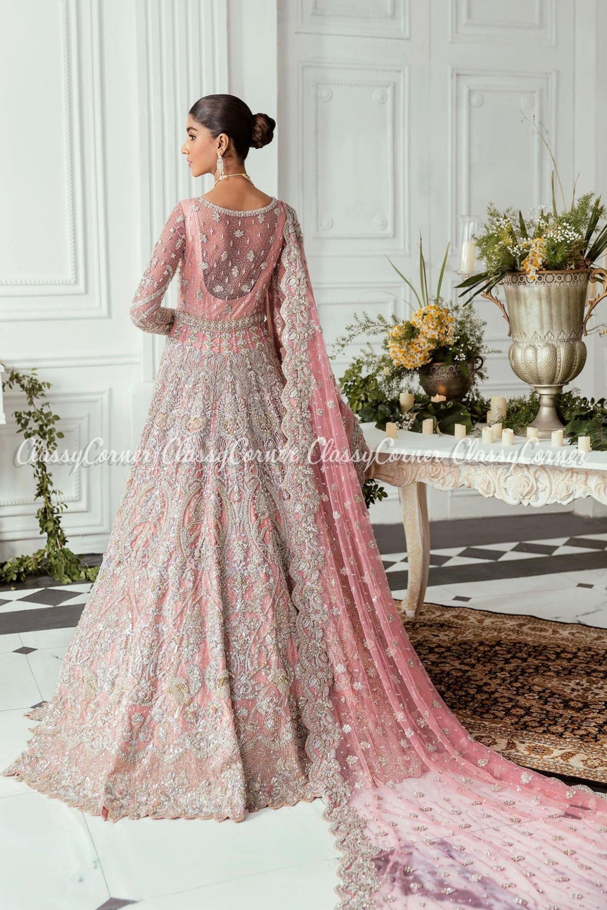 Rose Pink Embellished Bridal Wear Gown Dress