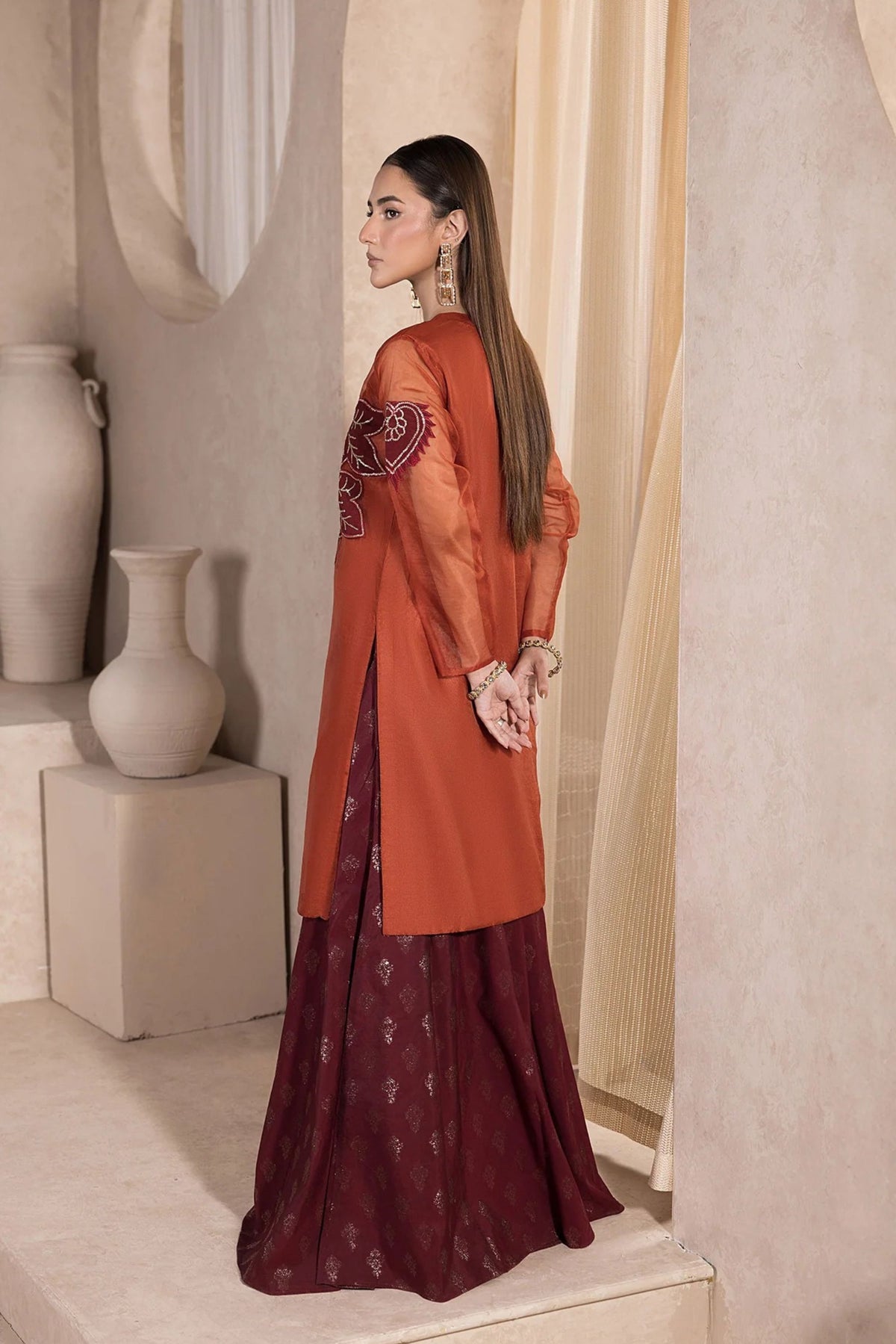 Rust Pakistani Party Wear Sharara