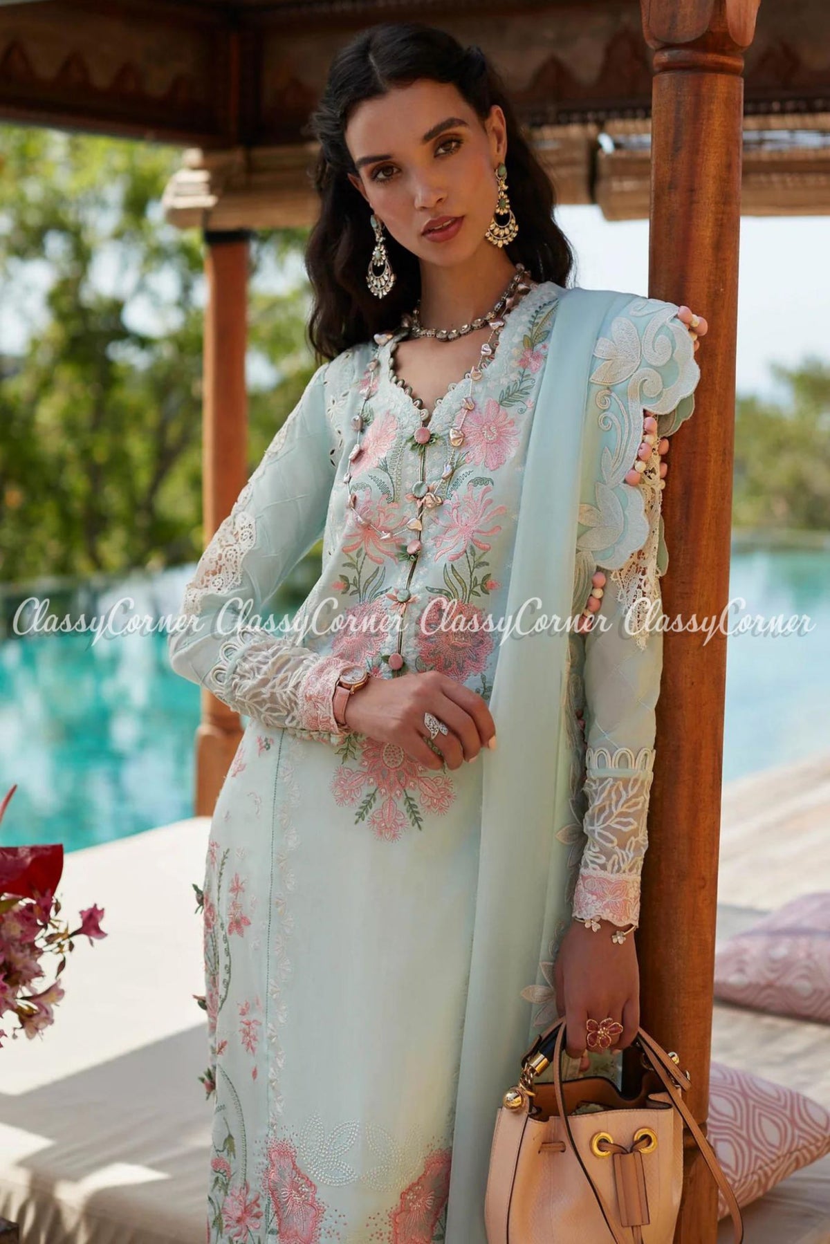 Sky Blue Multi Embroidered Lawn Salwar Kameez