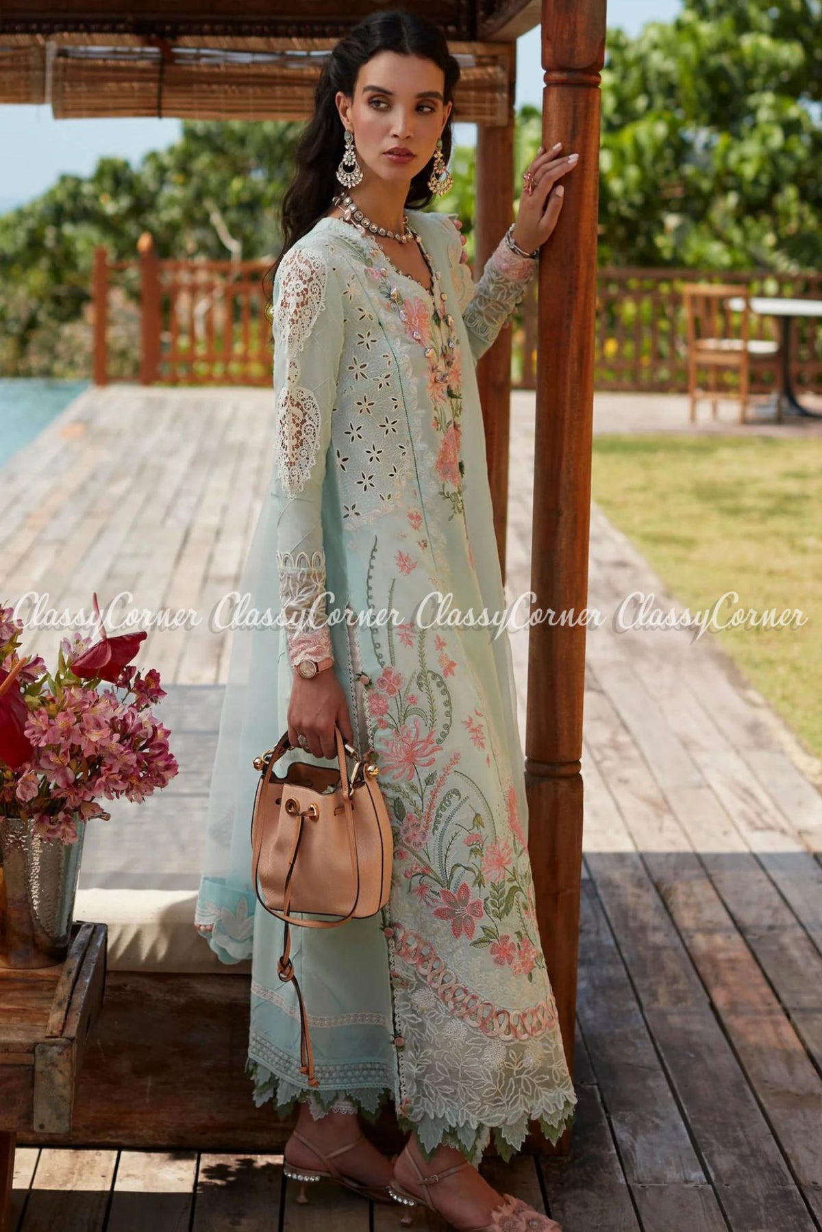 Sky Blue Multi Embroidered Lawn Salwar Kameez