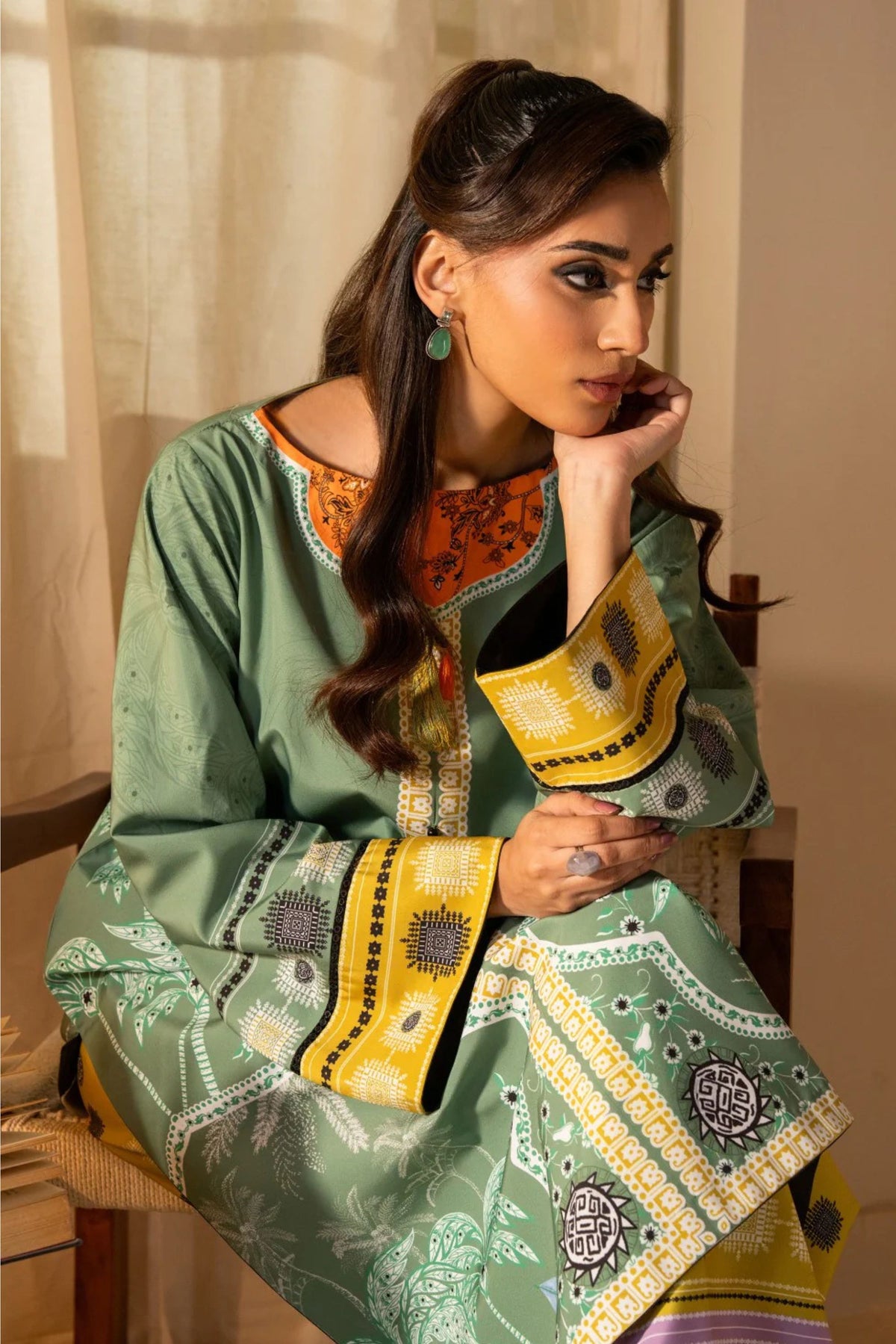 Green Printed 2PC Suit