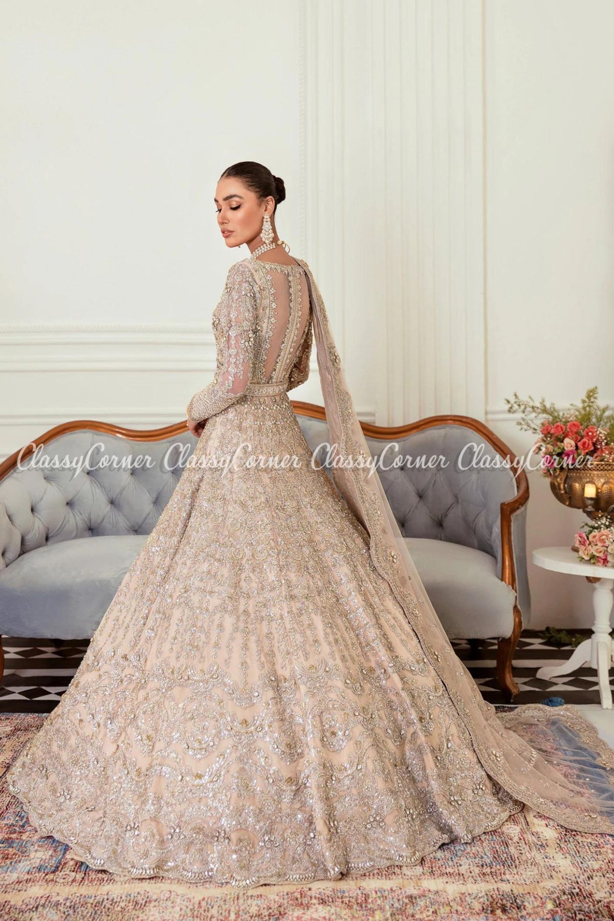 Soft Beige Embellished Bridal Wear Gown Dress