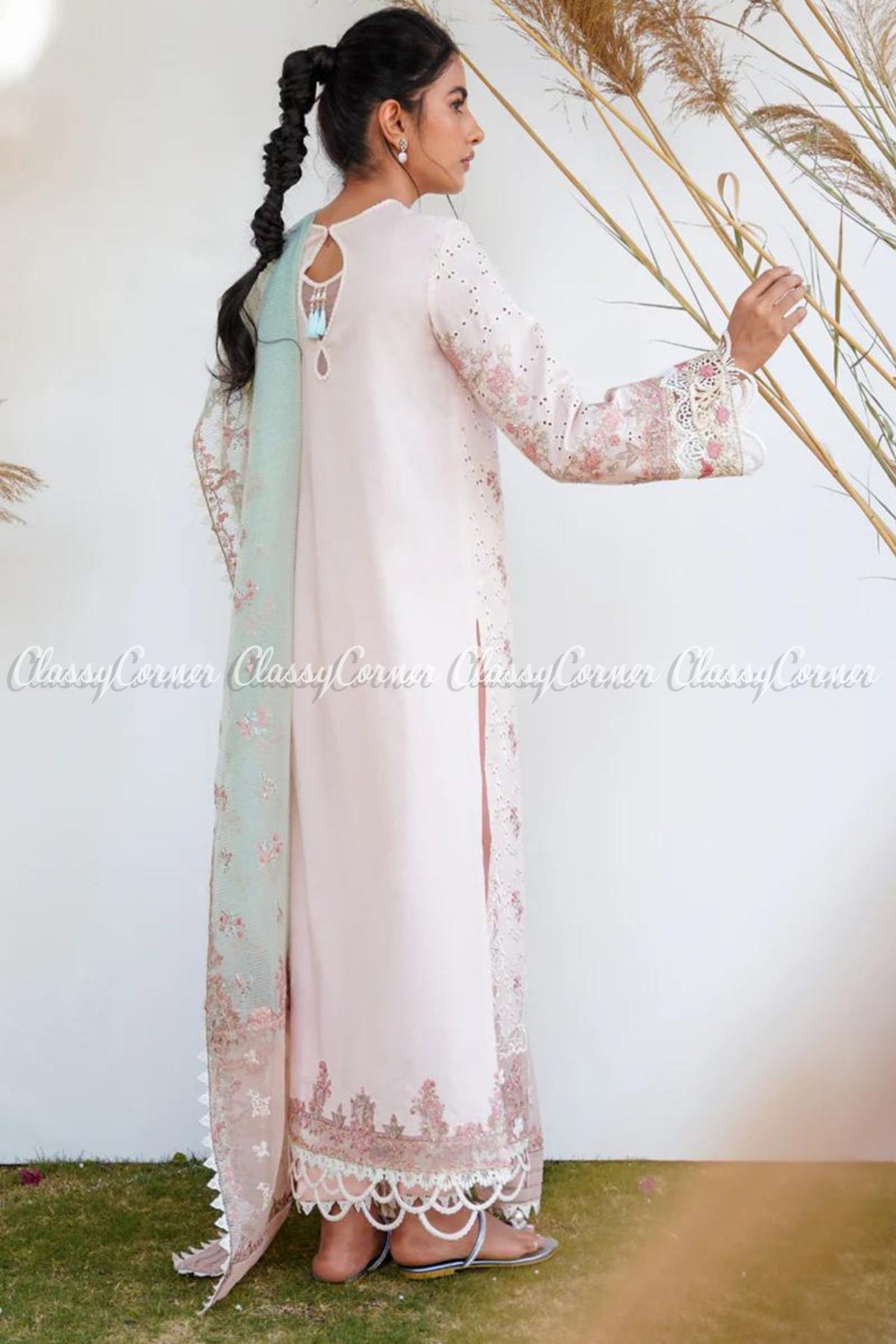 Soft Pink Blue Chikankari Embroidered Lawn Salwar Kameez