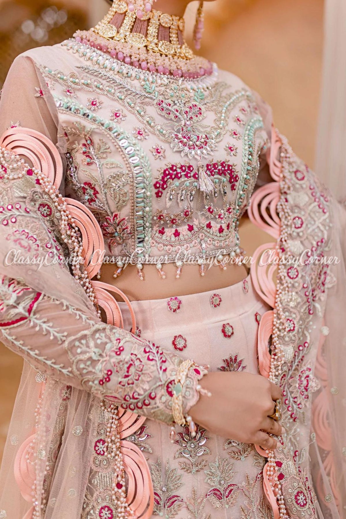 Soft Pink Net Embellished Wedding Wear Lehenga Choli