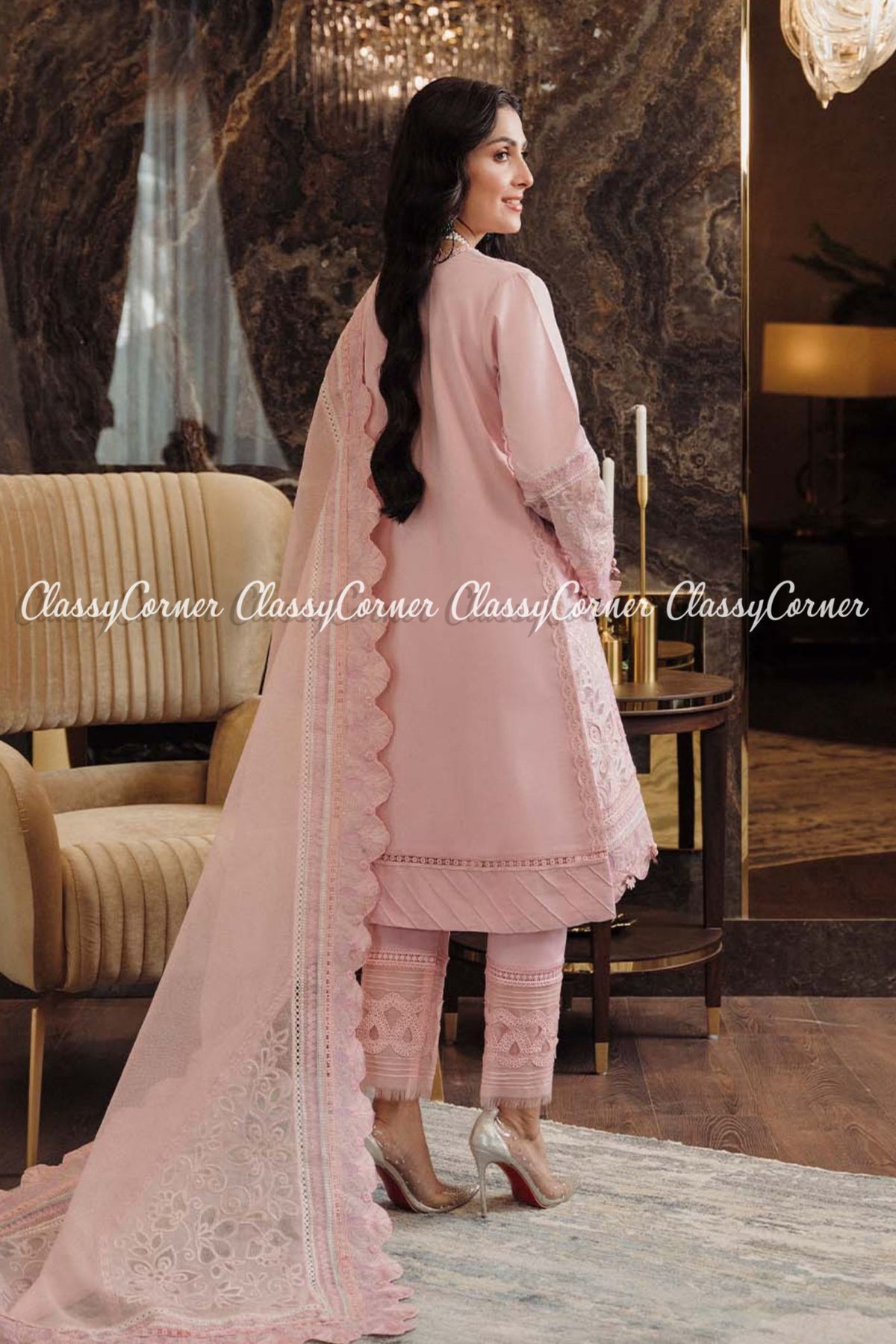 Tea Pink Lawn Embroidered Pakistani Salwar Kameez