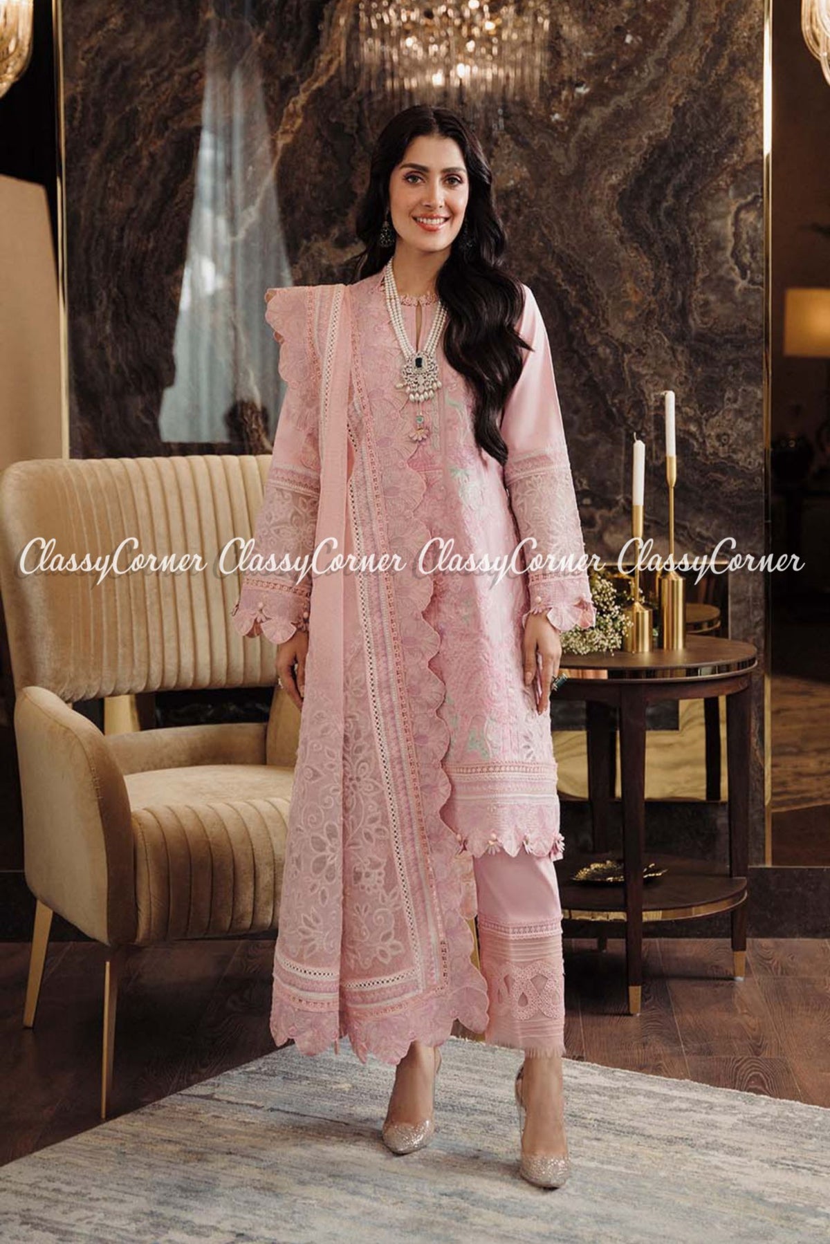 Tea Pink Lawn Embroidered Pakistani Salwar Kameez