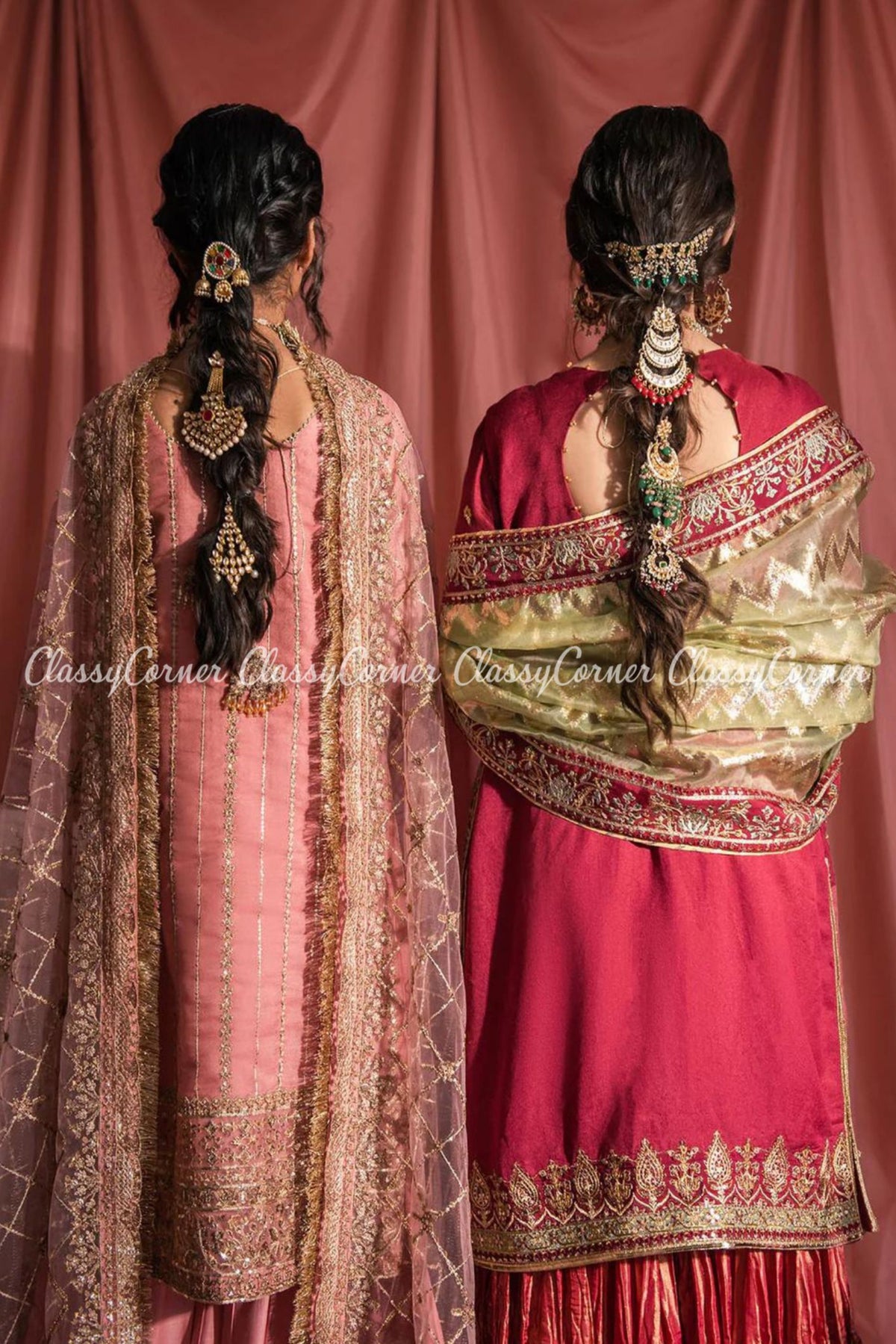 Tea Pink Golden Net Embroidered Wedding Wear Sharara