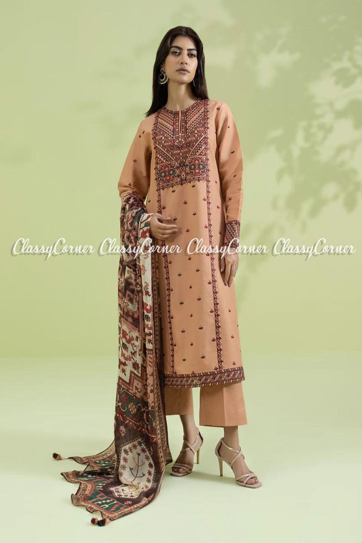 Tea Pink Multicolor Lawn Embroidered Formal Wear 3 Piece