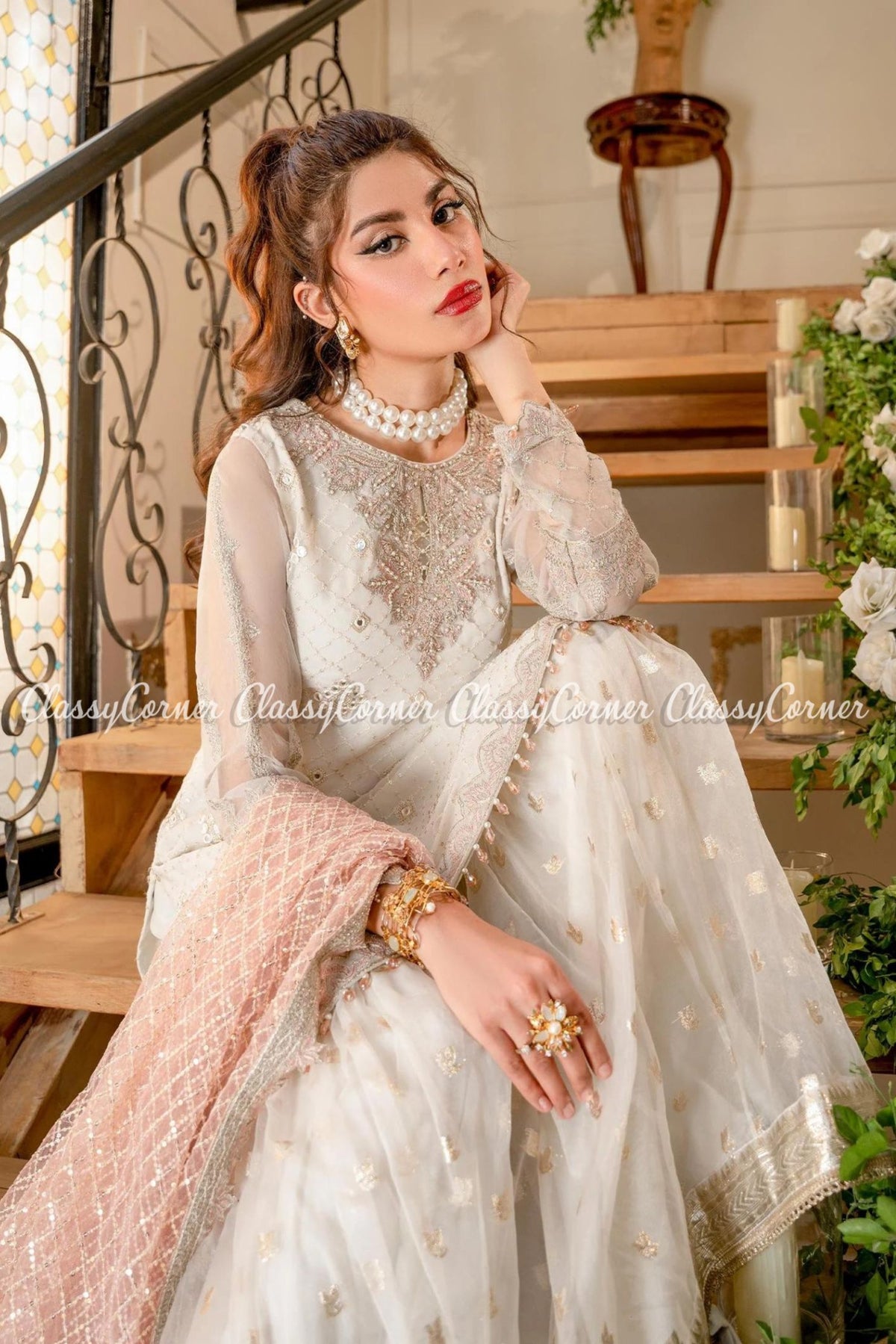 White Chiffon Bridal Wear Readymade Gharara