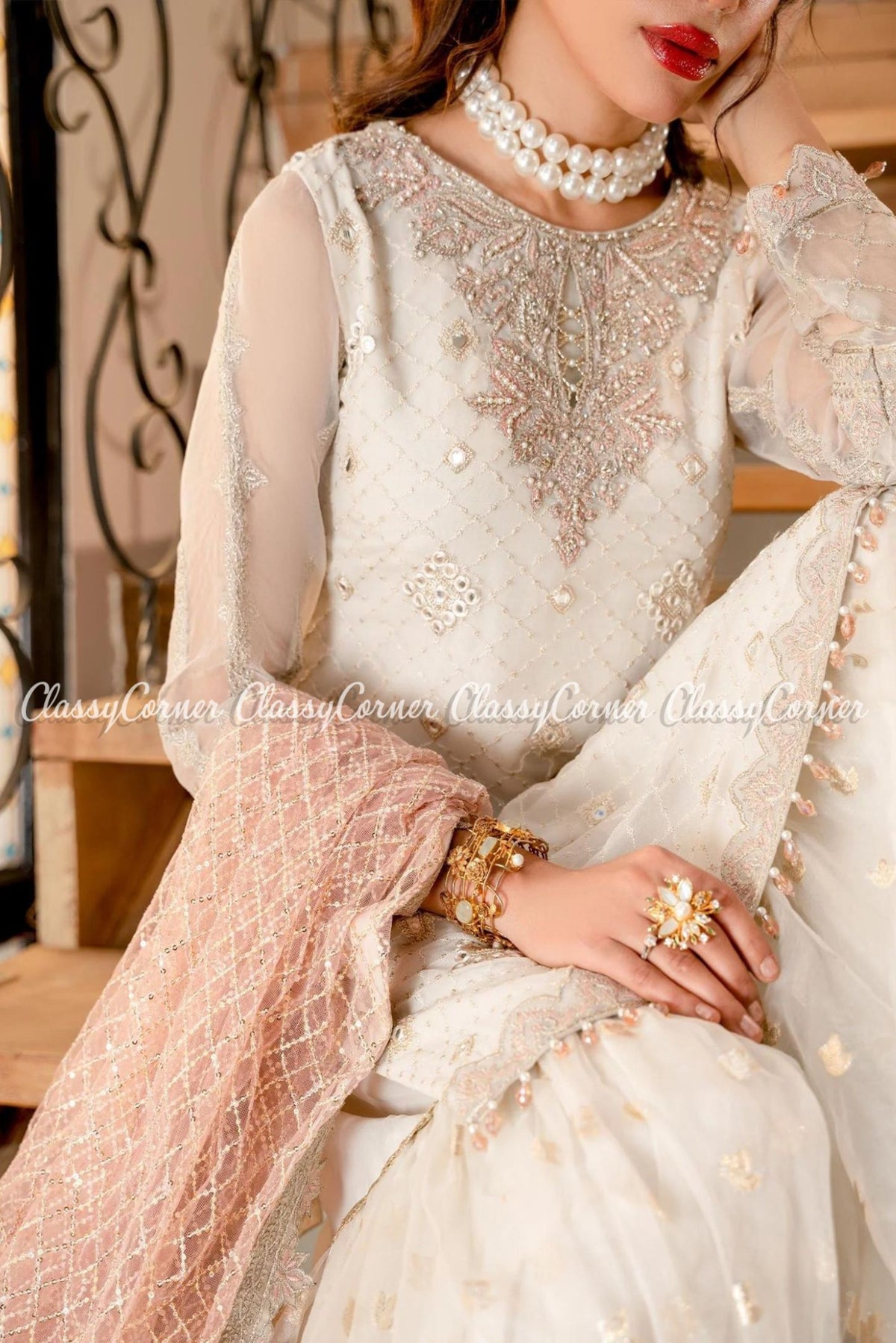 White Chiffon Bridal Wear Readymade Gharara